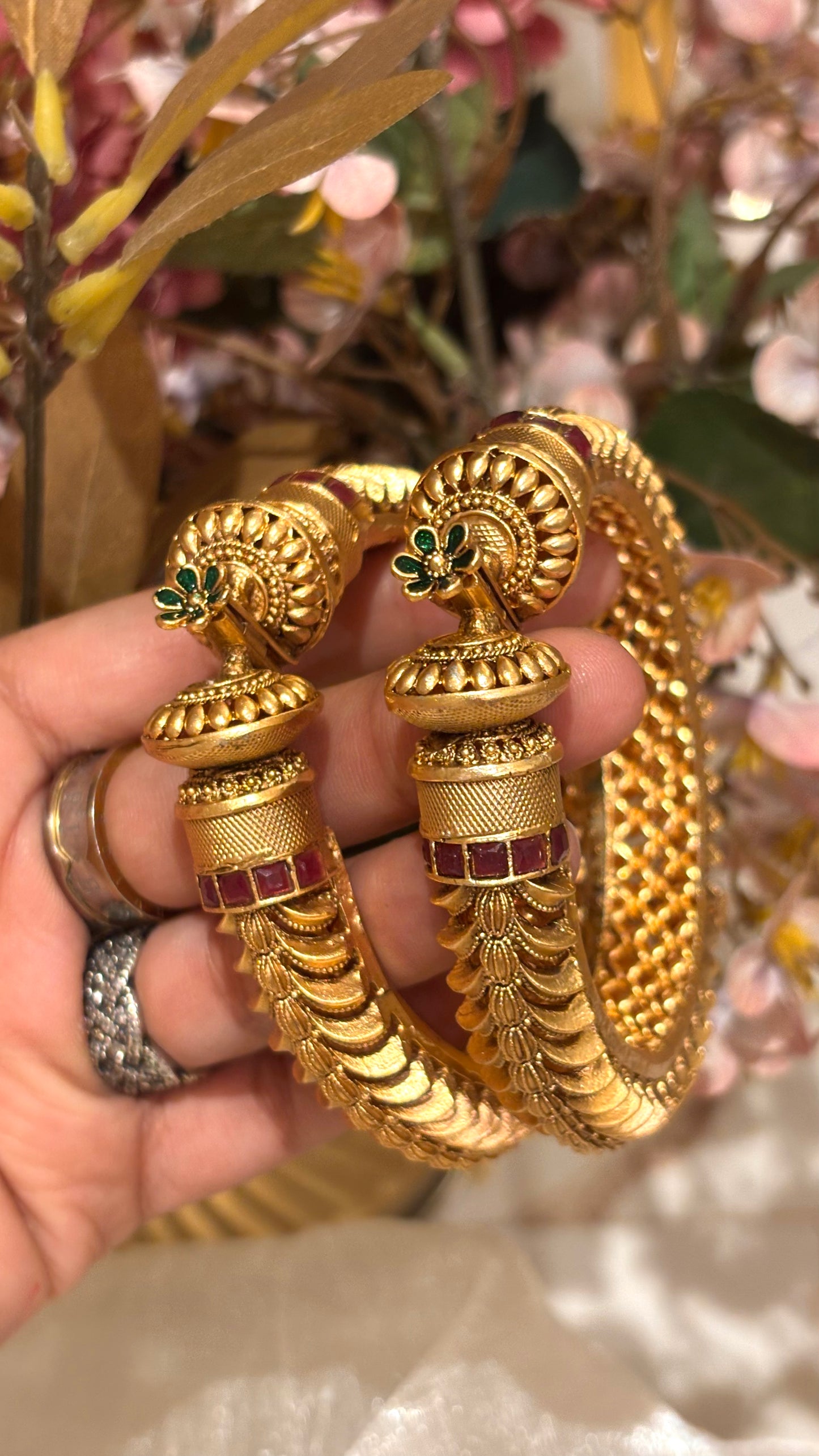 Emerald & ruby heritage bangles (Polish - Gold Matte)