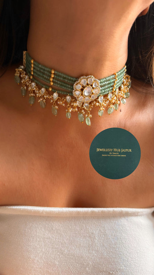 Real moissanite mint designer choker necklace set