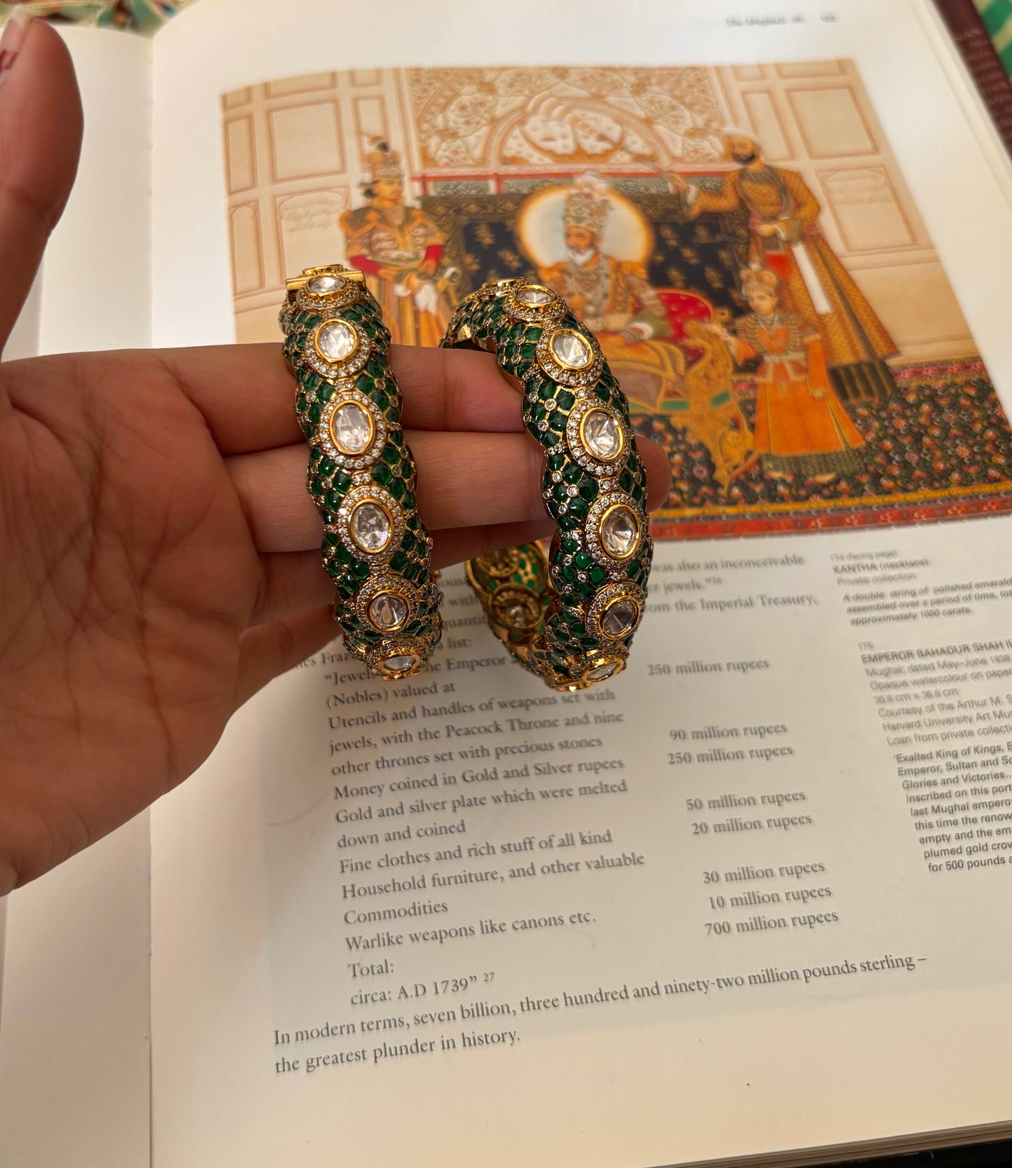 Emerald takkar work moissanite bangles