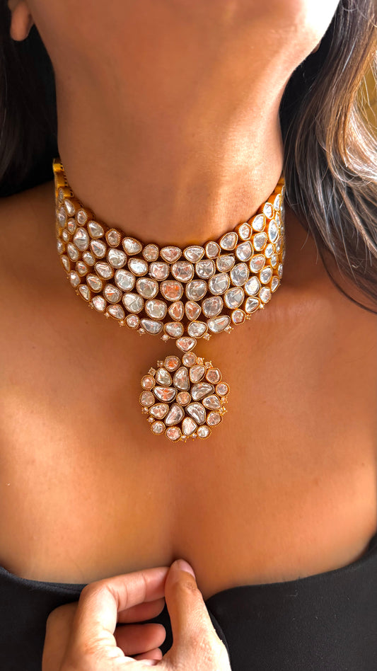 Real moissanite uncut polki Arshiya pendant necklace