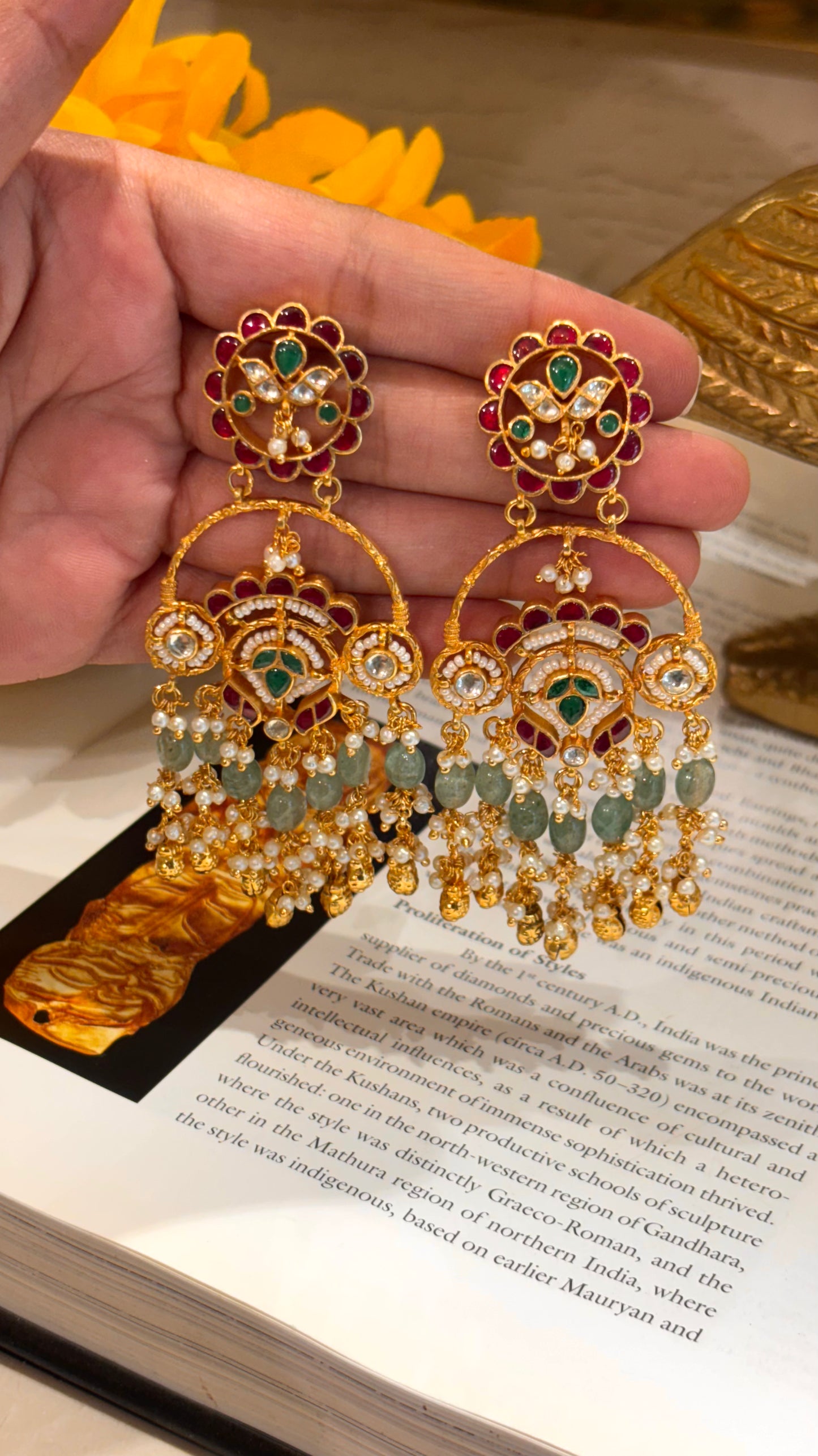 Heritage ruby with mint strawberry & gungroo drops earrings