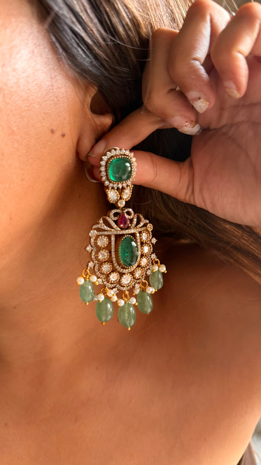 Emerald doublet moissanite rani pink earrings