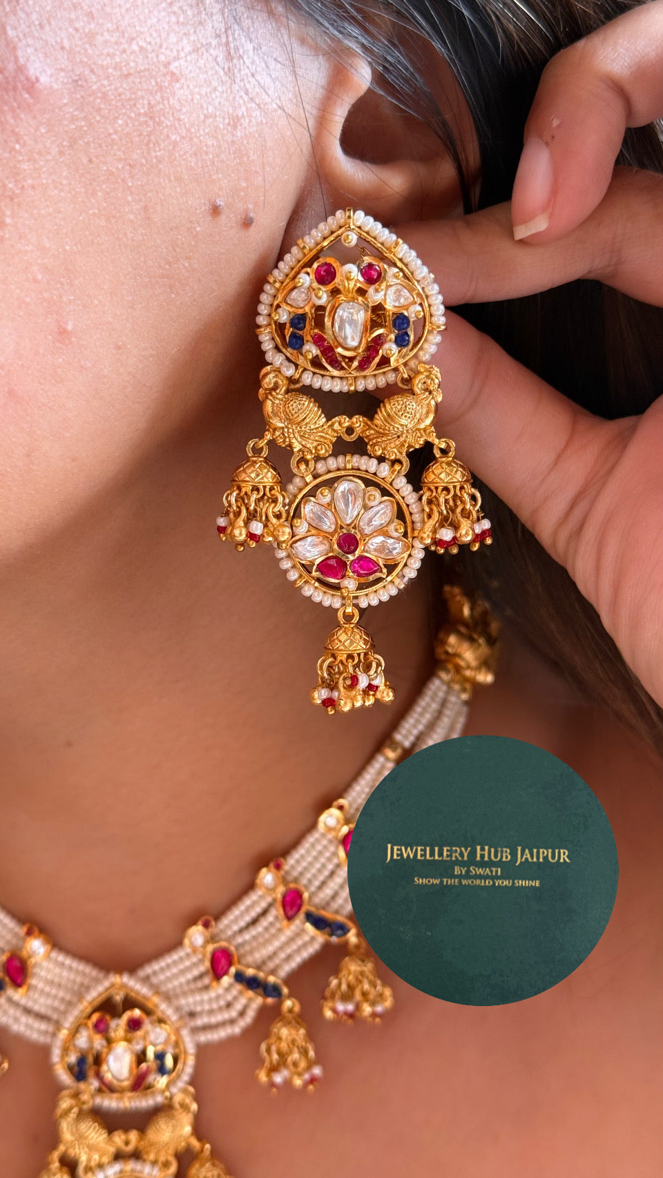 Real Moissanite Rajwada peacock Sapphire & ruby necklace