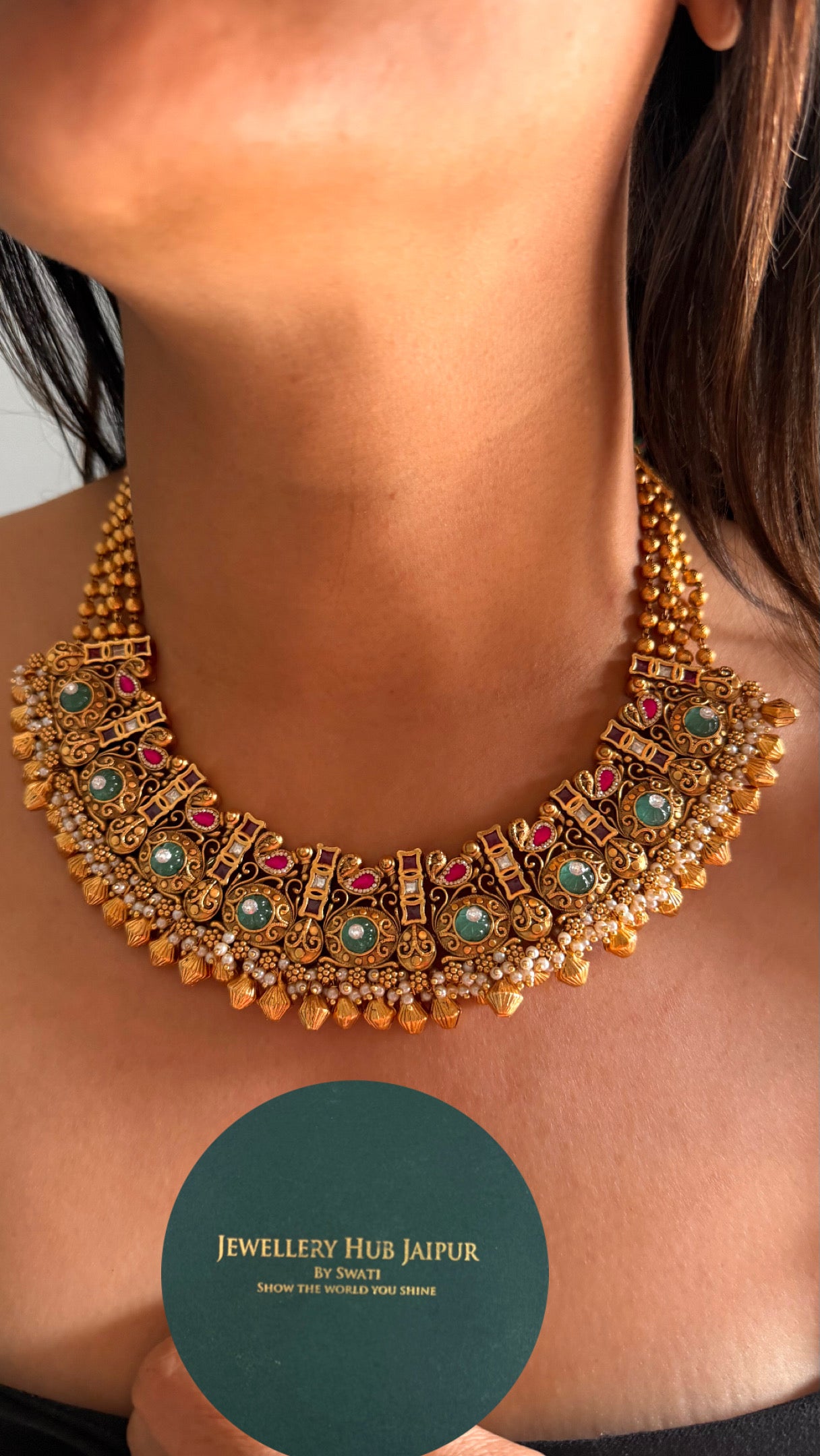 Heritage rajwadi collar mint inlay necklace