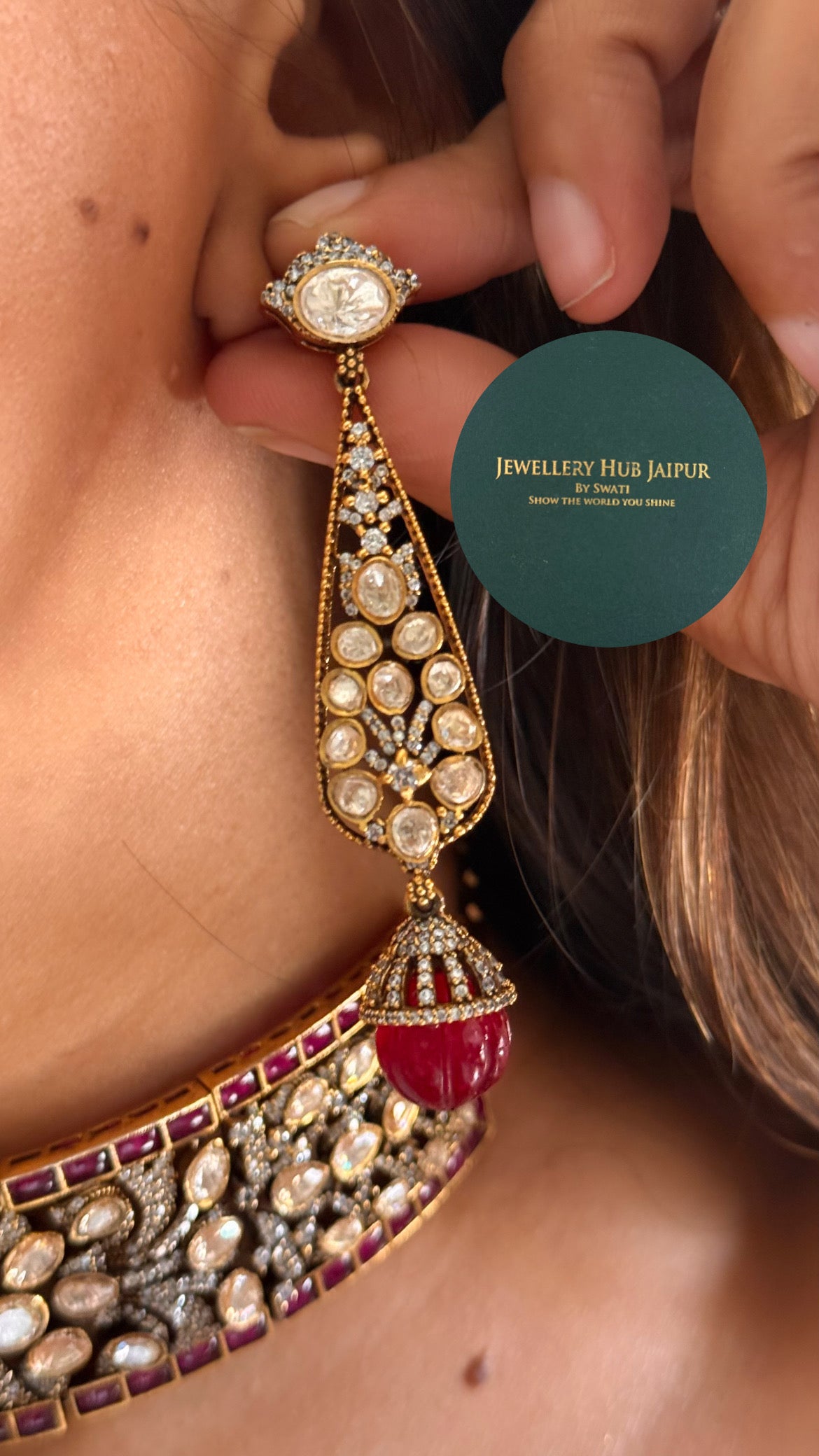 Ruby & moissanite polki designer choker set