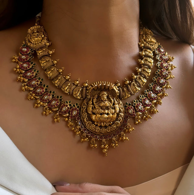 Meenakari pachi temple necklace