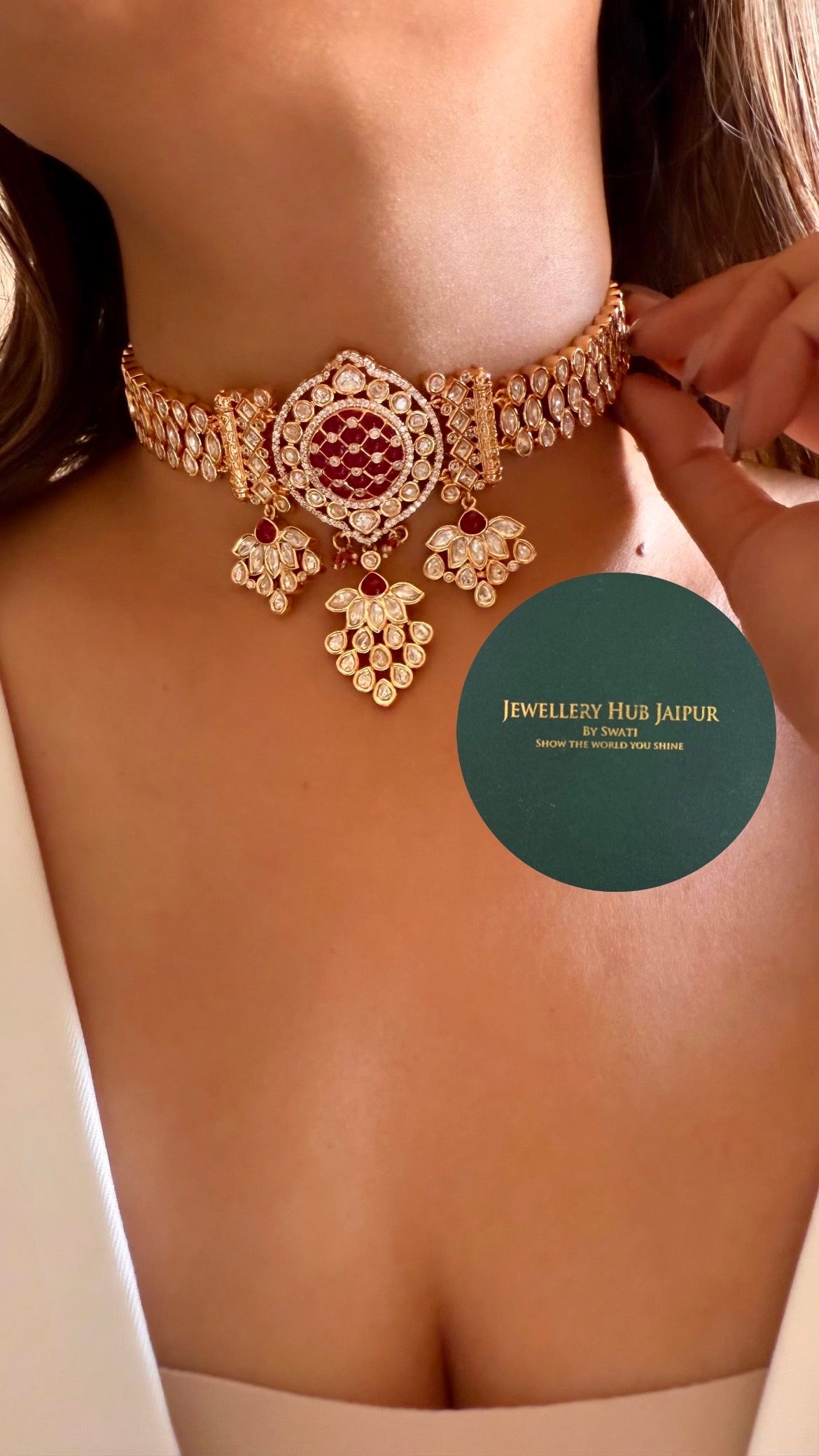 Ruby moissanite polki choker set