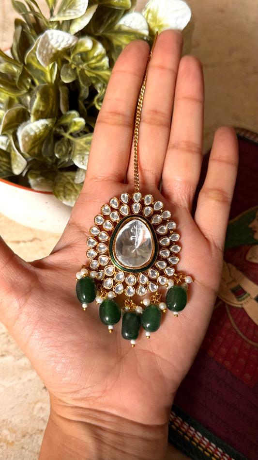 Emerald meenakari uncut polki maangtika
