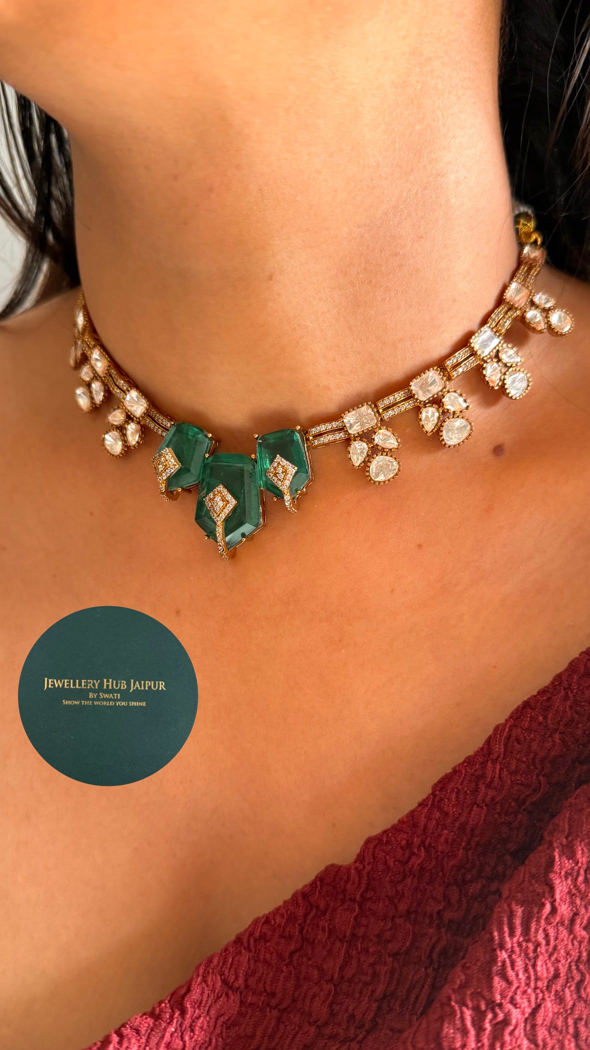 emerald doublet designer polki Necklace