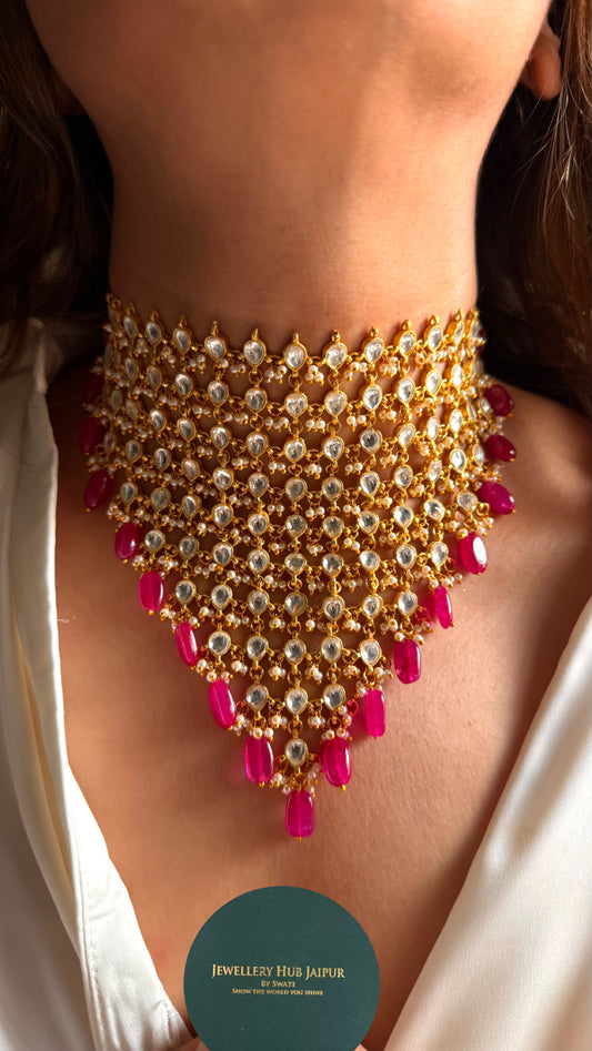 10 layered paachi kundan ruby strawberry Necklace