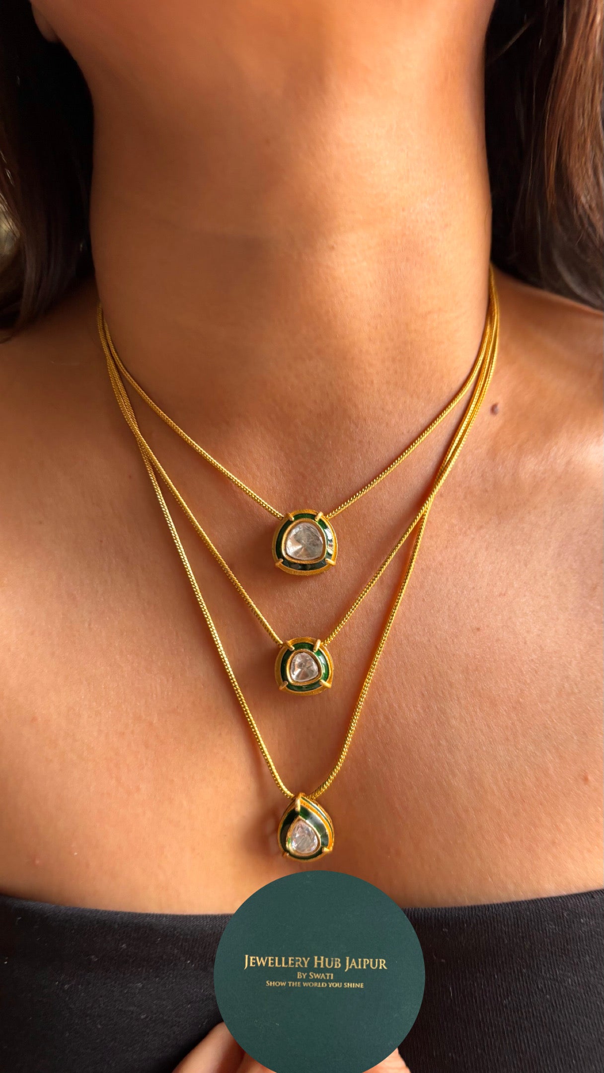Uncut meena triple layerd chain Necklace