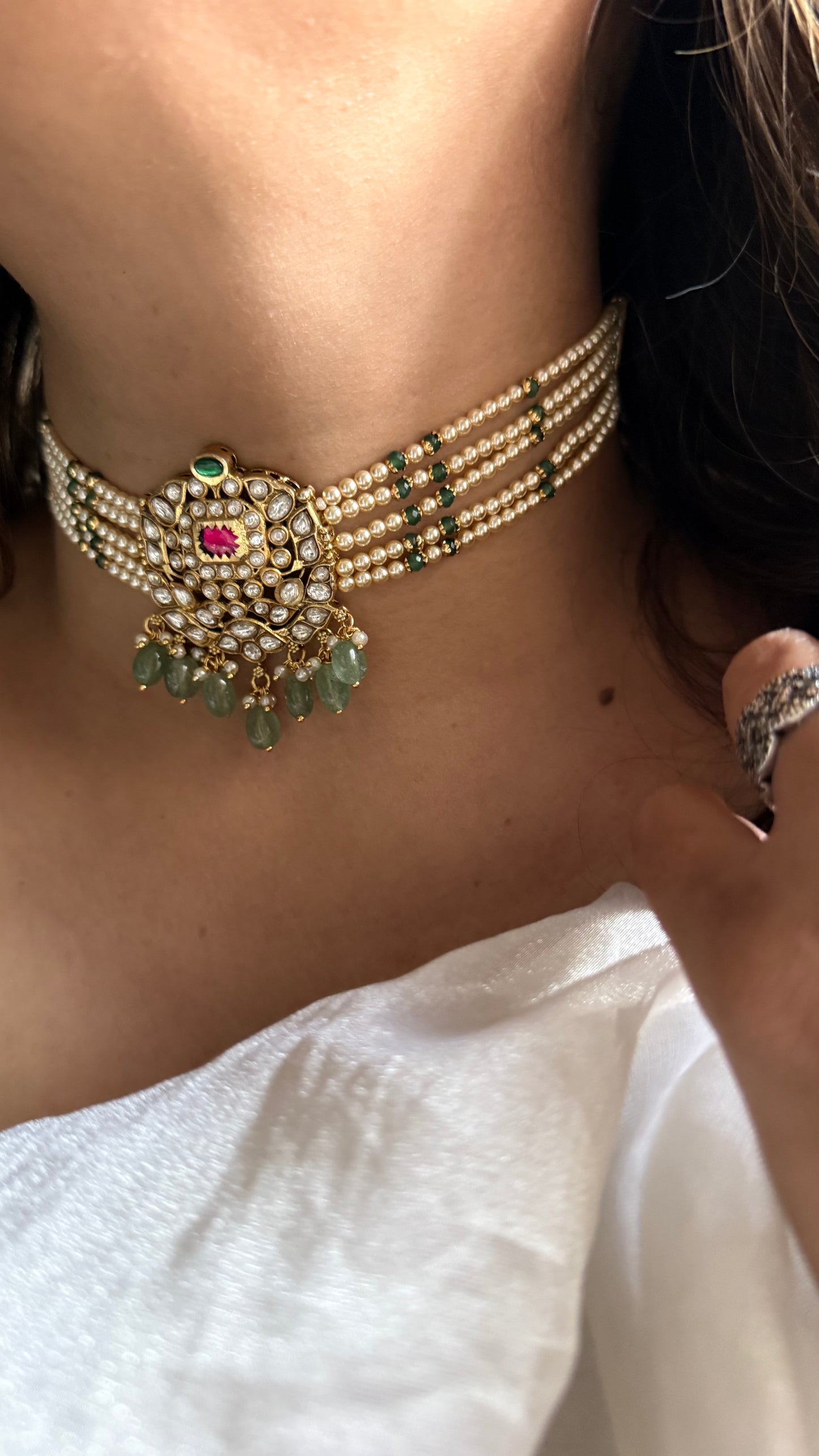 Mint & Rani pink heritage style thread choker