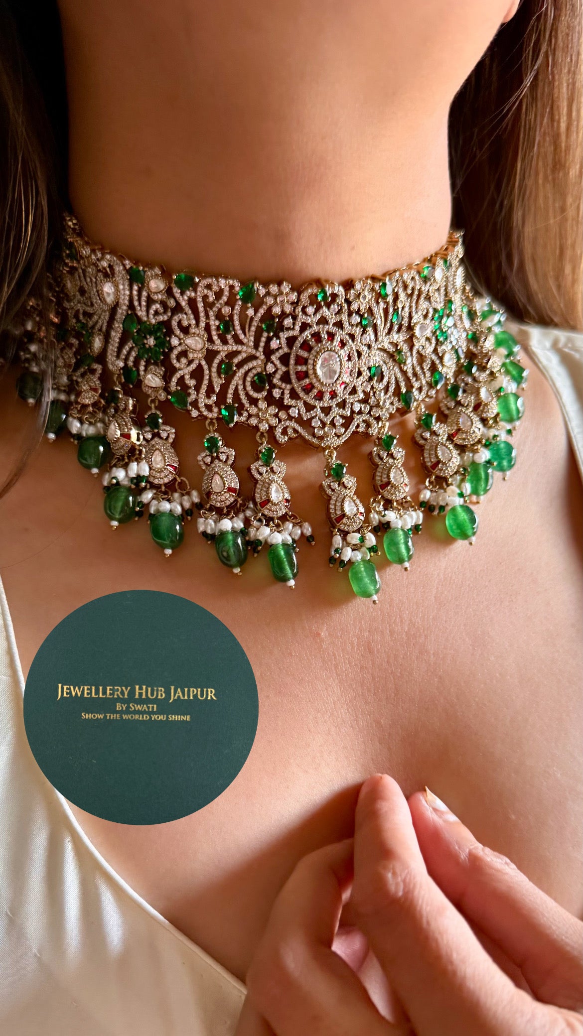 Amritika Emerald & ruby Moissanite diamond choker
