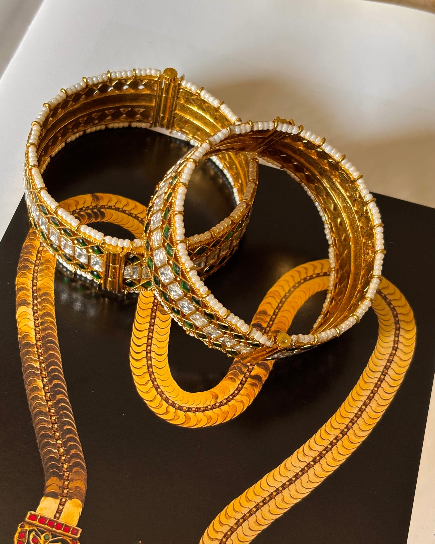 Emerald paachi jadau pearl detailing bangles