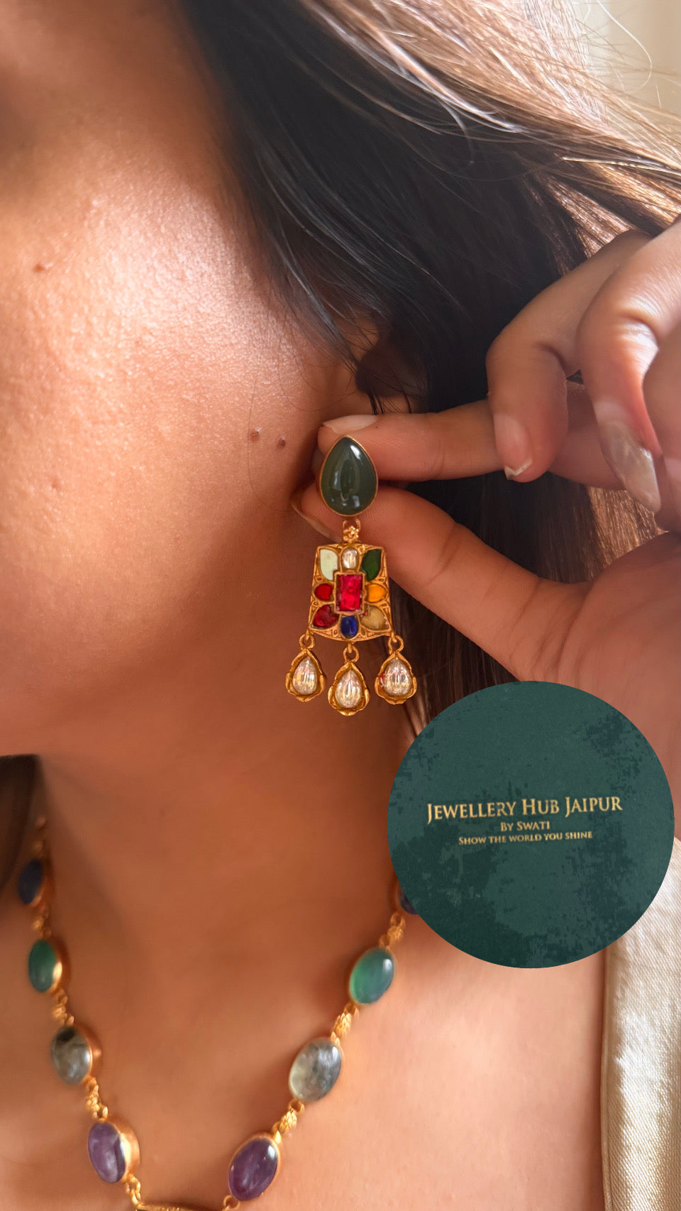 Amrapali inspired Navratna real gems necklace