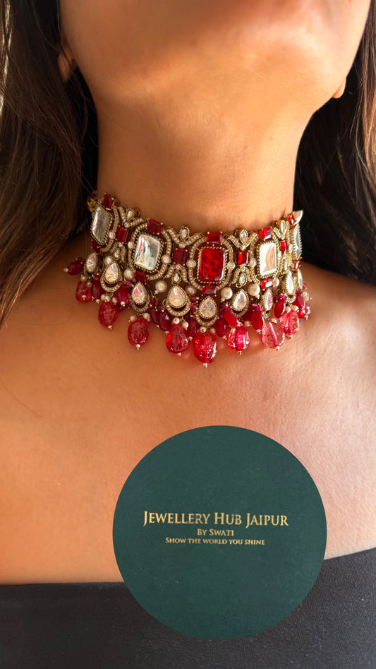 Ruby victorian choker with glass drops