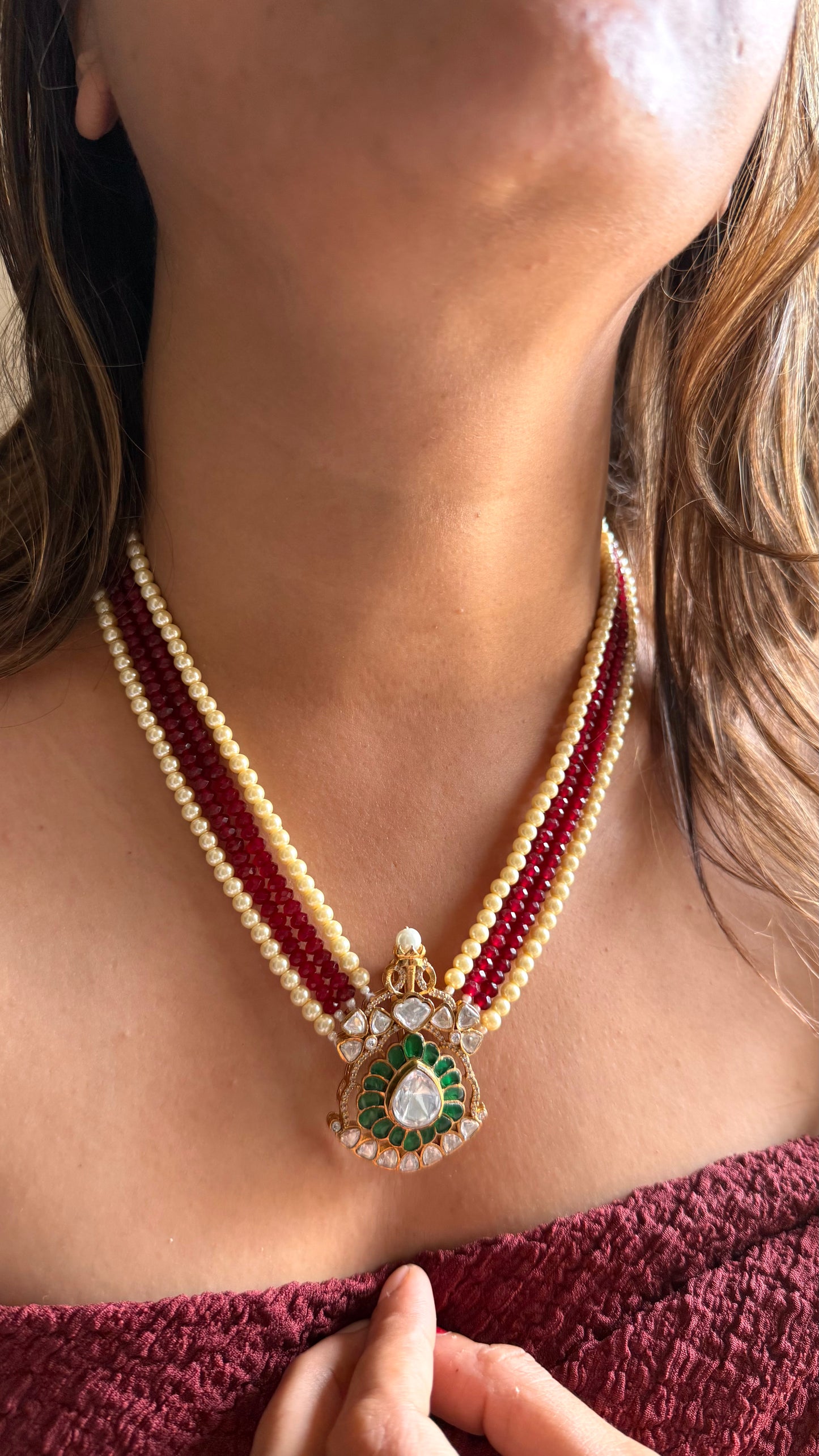 Ruby string & Emerald takkar pendant necklace