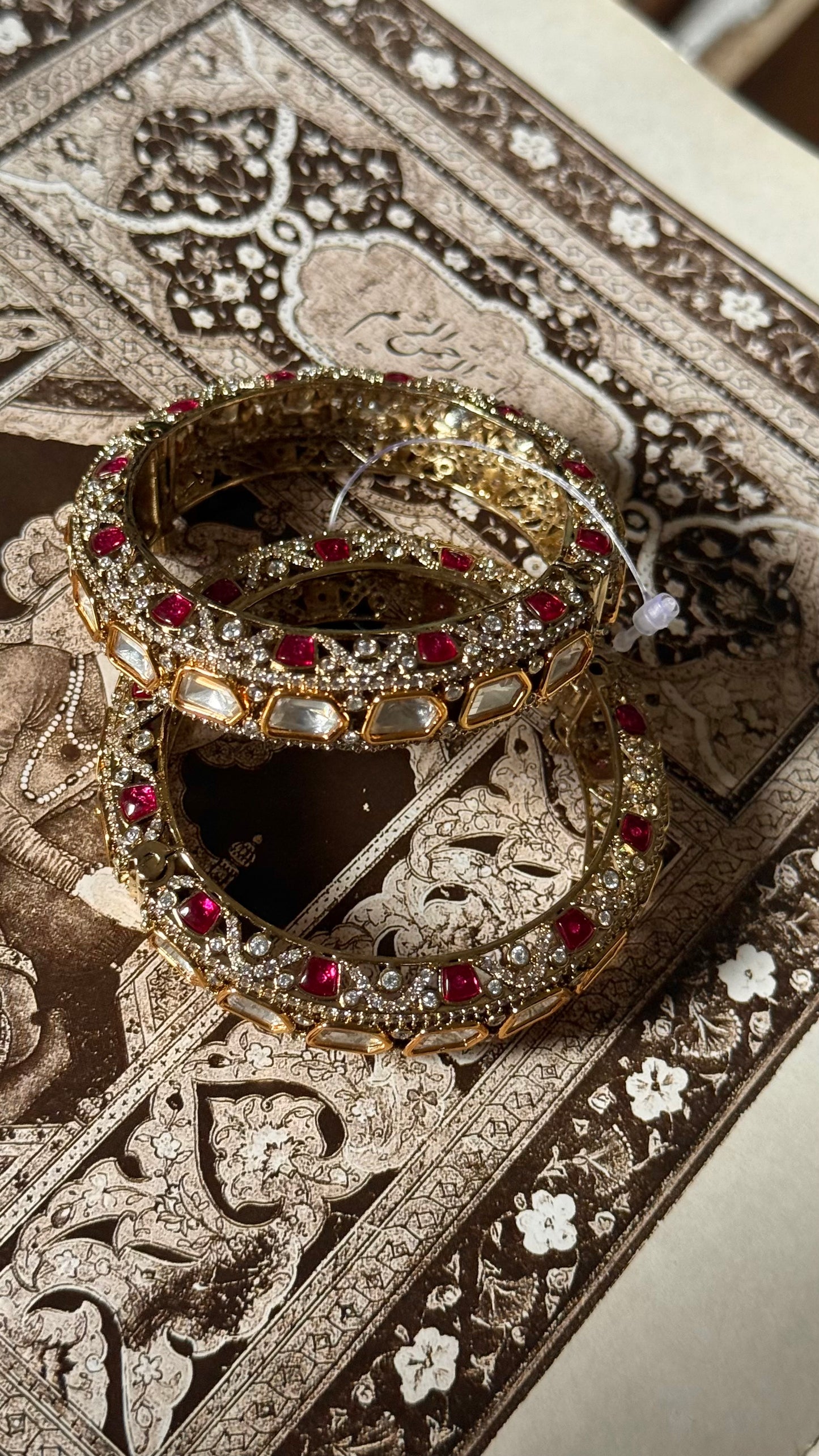 Moissanite polki rani pink Victorian openable bangle