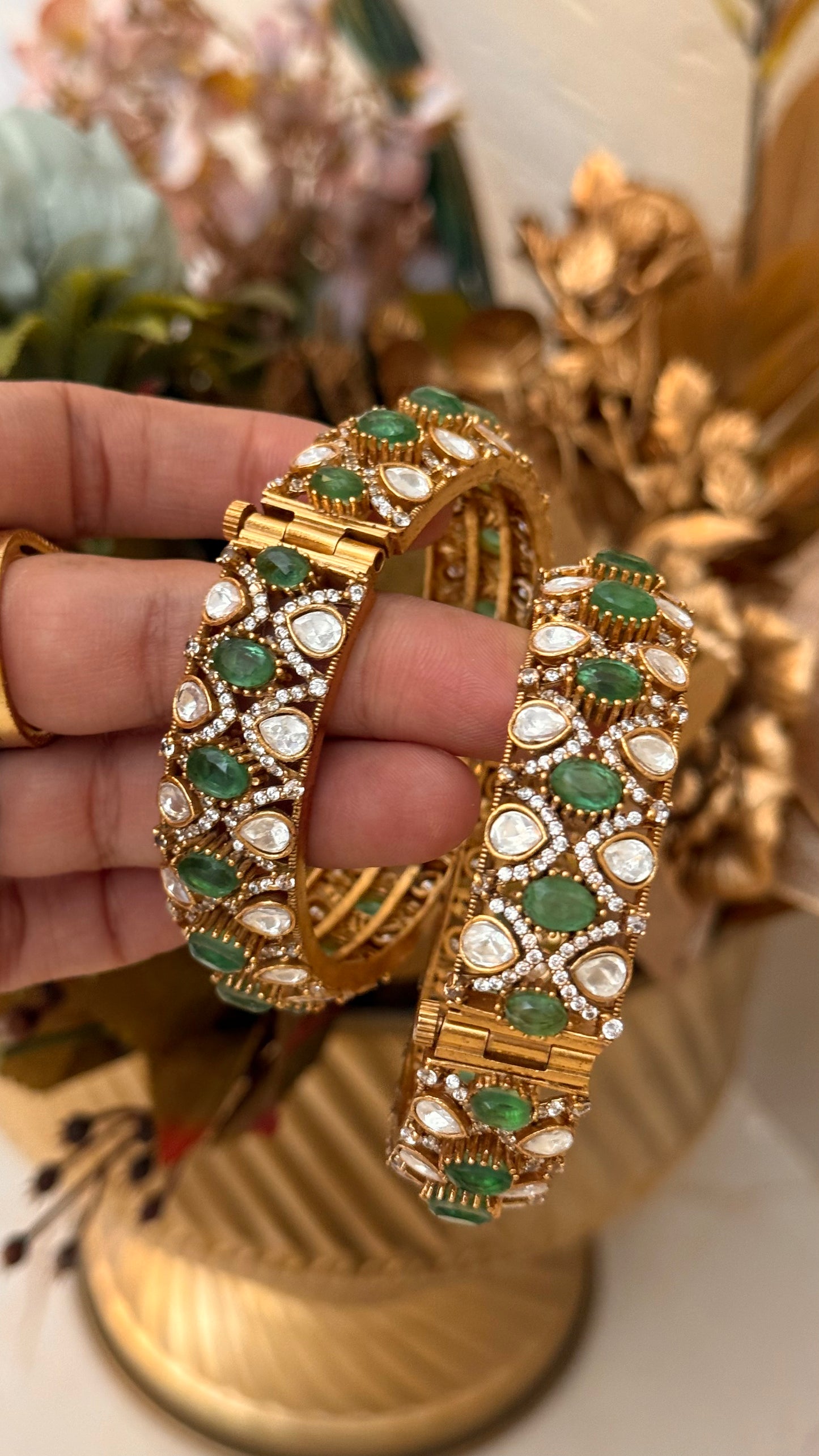 Mint Moissanite Victorian Polki bangles