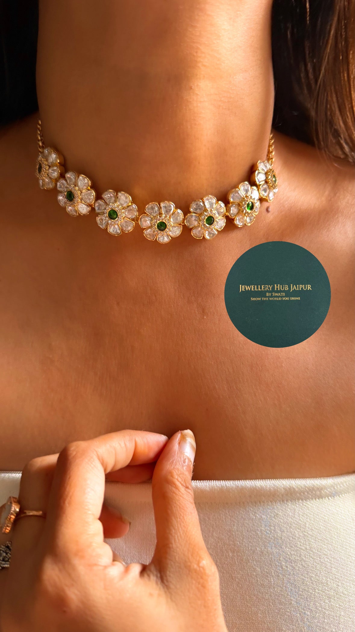 Emerald floral Real Moissanite minimal set