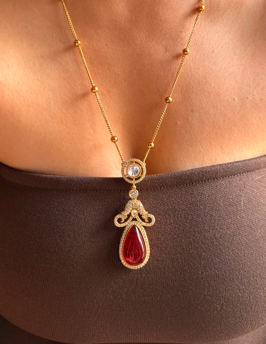 Ruby doublet moissanite minimal pendant set
