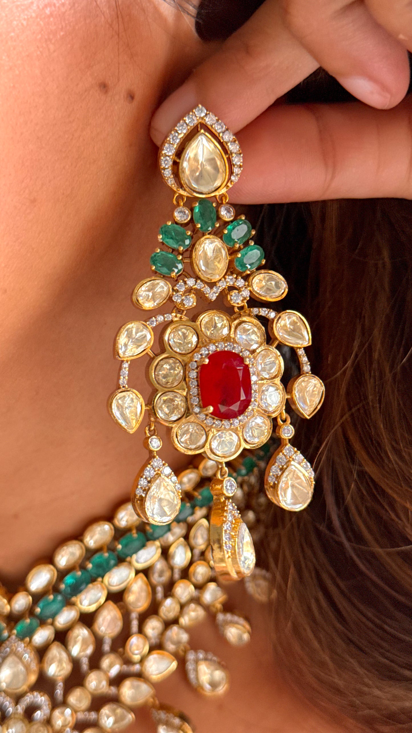 Peeli polki Ruby & Emerald designer Necklace