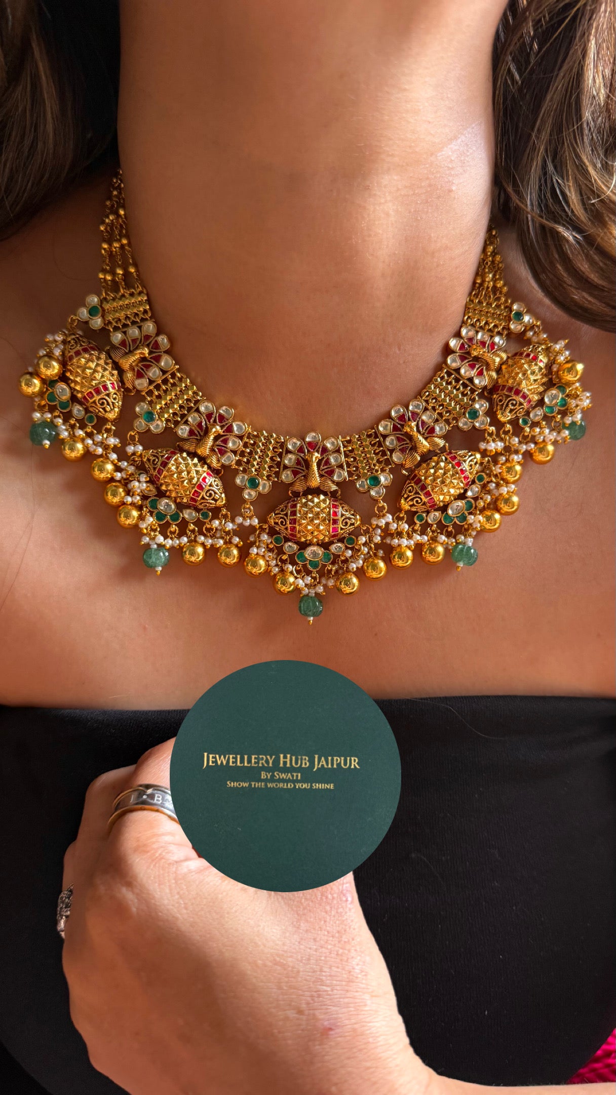 Heritage peacock inspired paachi Kundan necklace