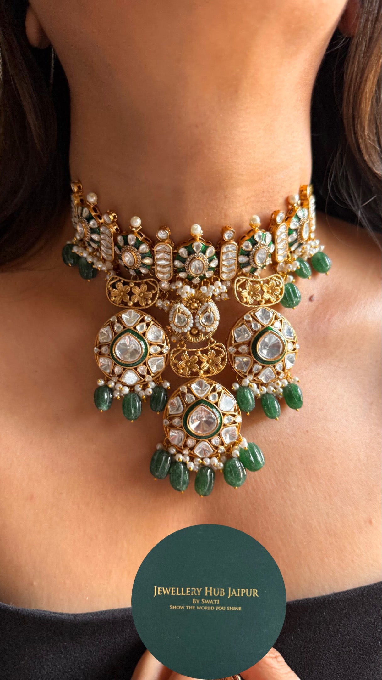 Floral designed with emerald meenakari Necklace