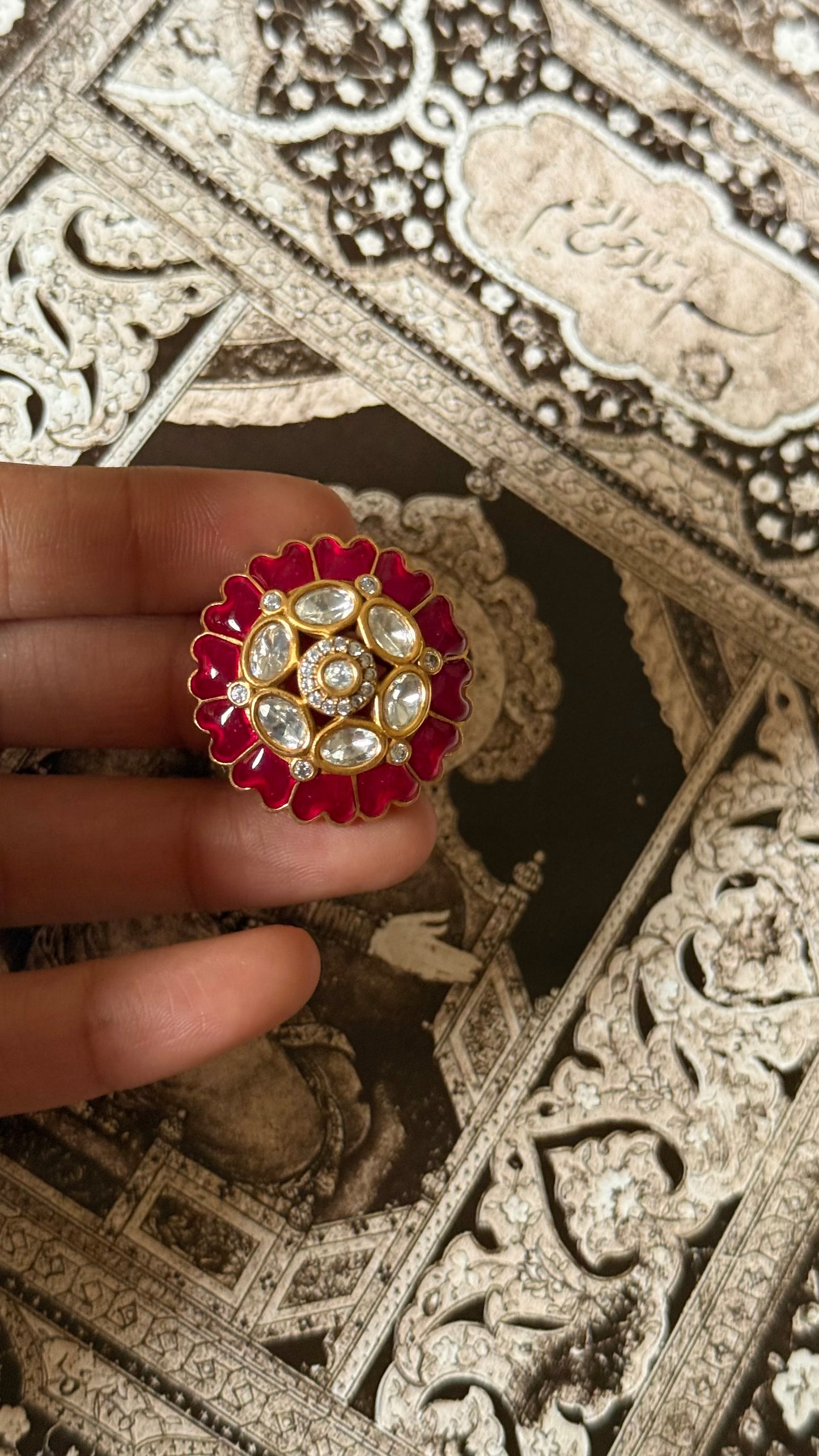 Ruby katdana floral moissanite adjustable ring