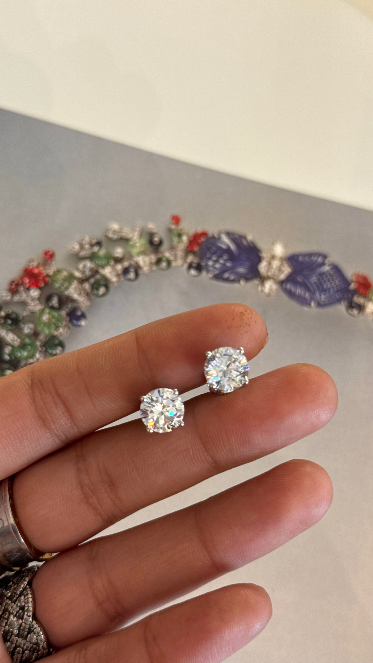 Silver One Carat Solitaire Diamond Studds