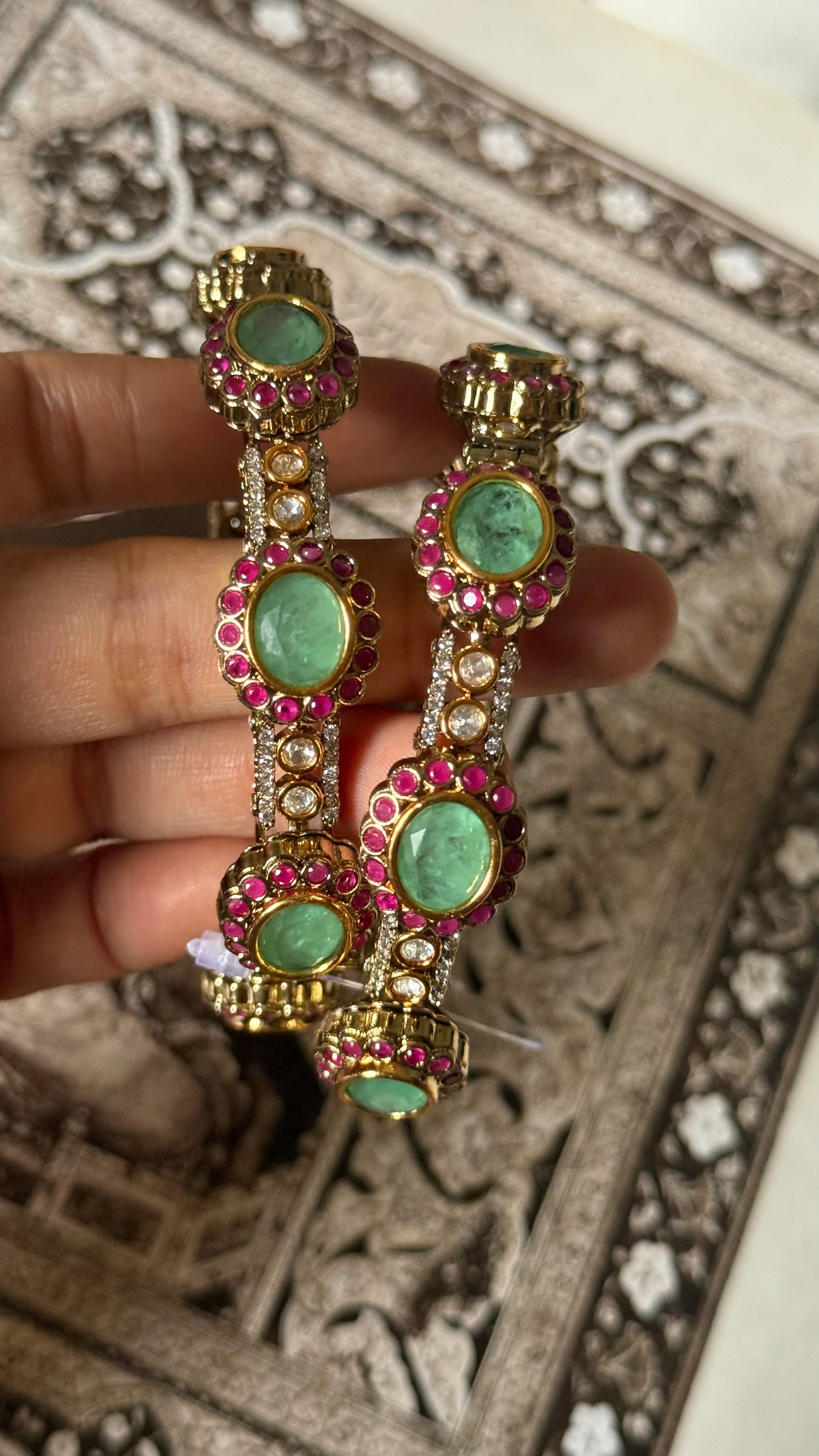 Mint doublet & rani pink katdana victorian openable bangle