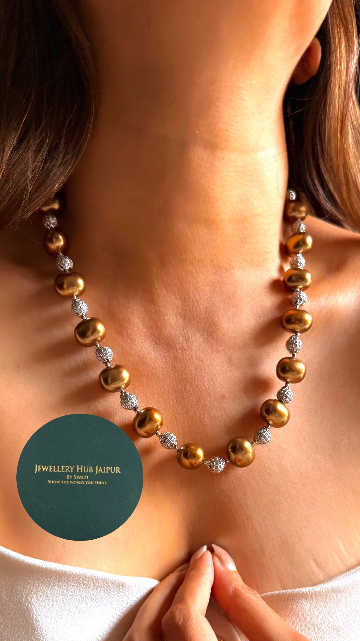 Chocolate Pearls & rhodium ball string set