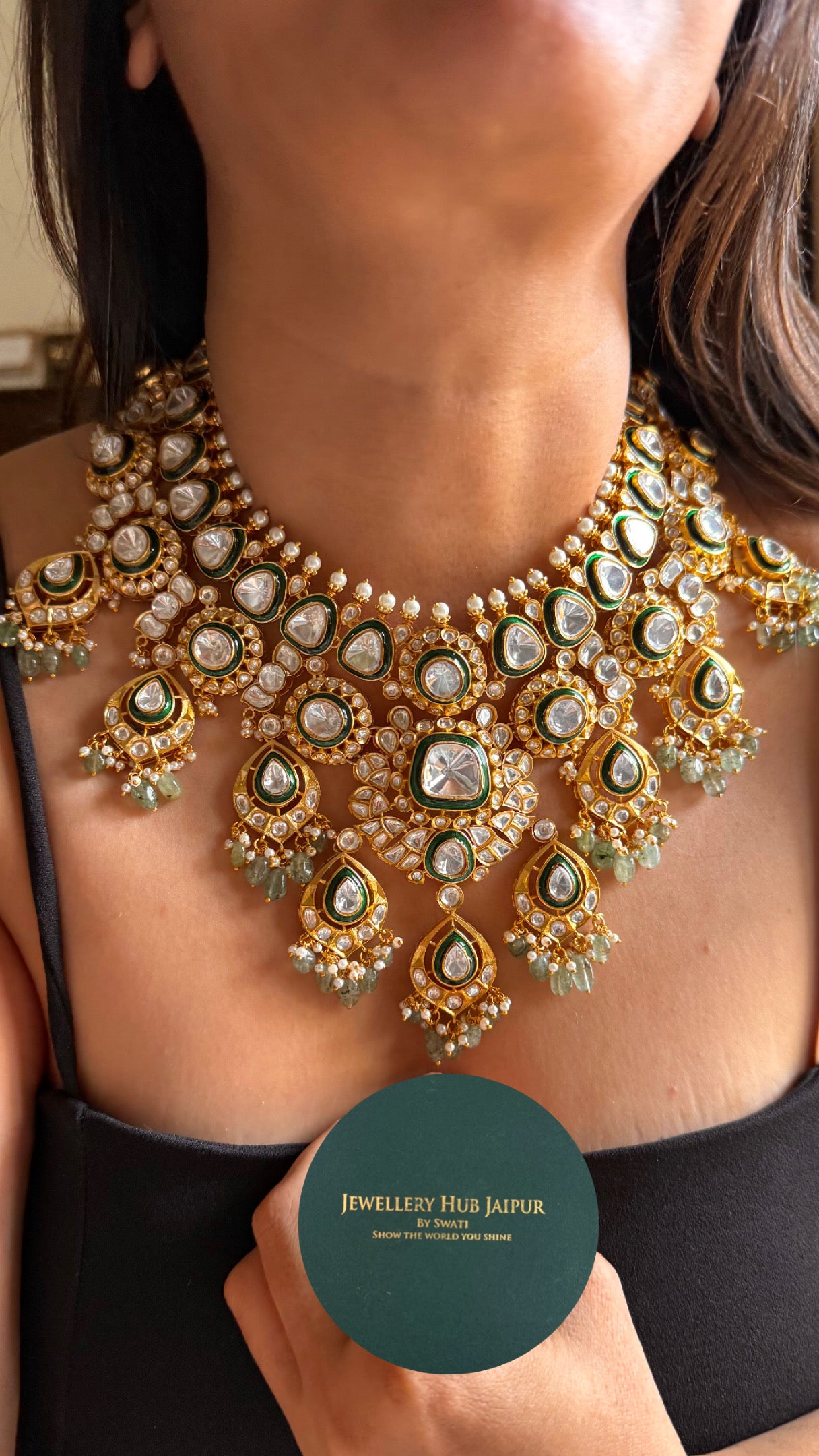 Bridal asia uncut meenakari with chaandbali drops Necklace