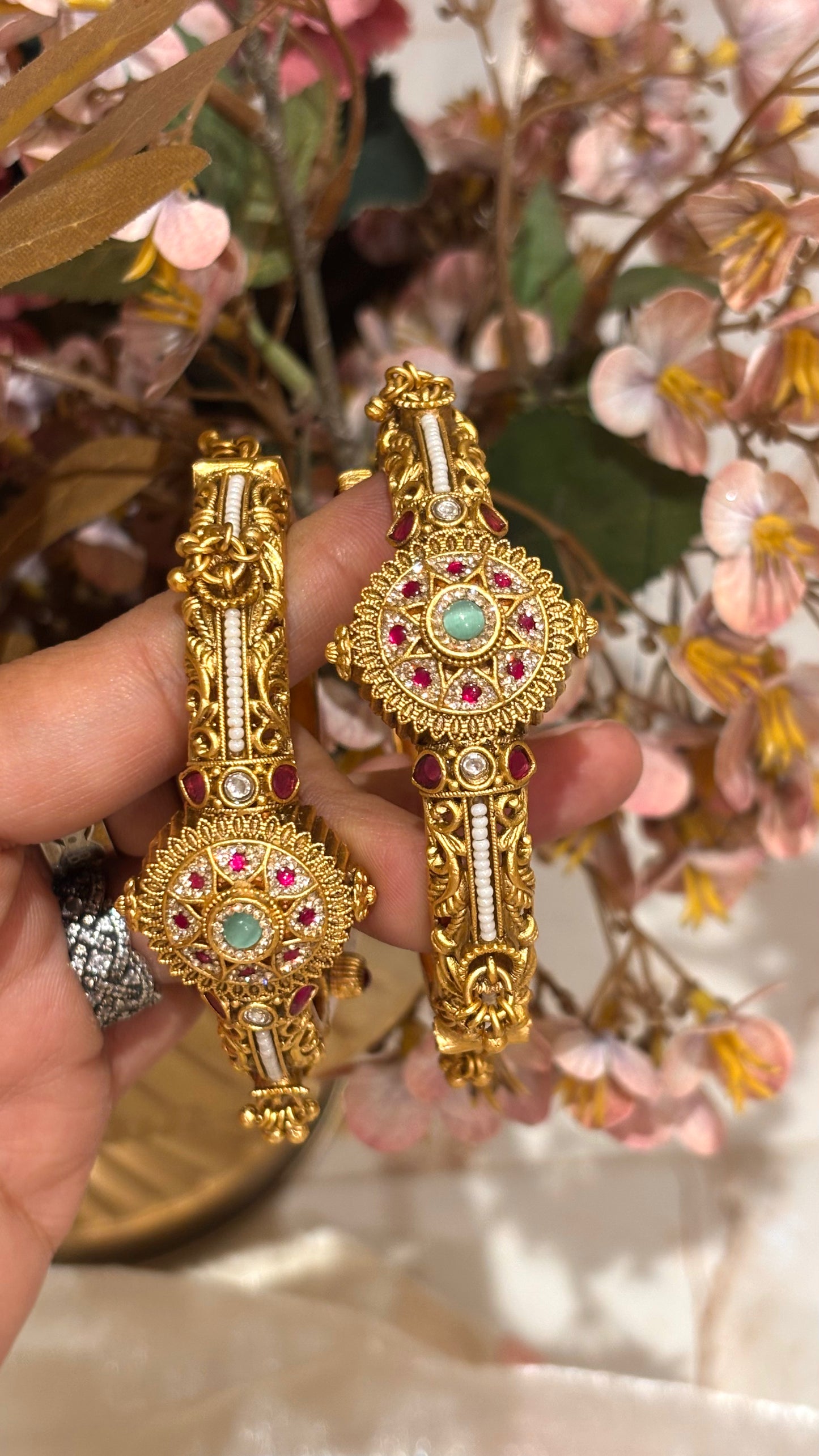 Swarovski mint & rani pink bangles with hangings