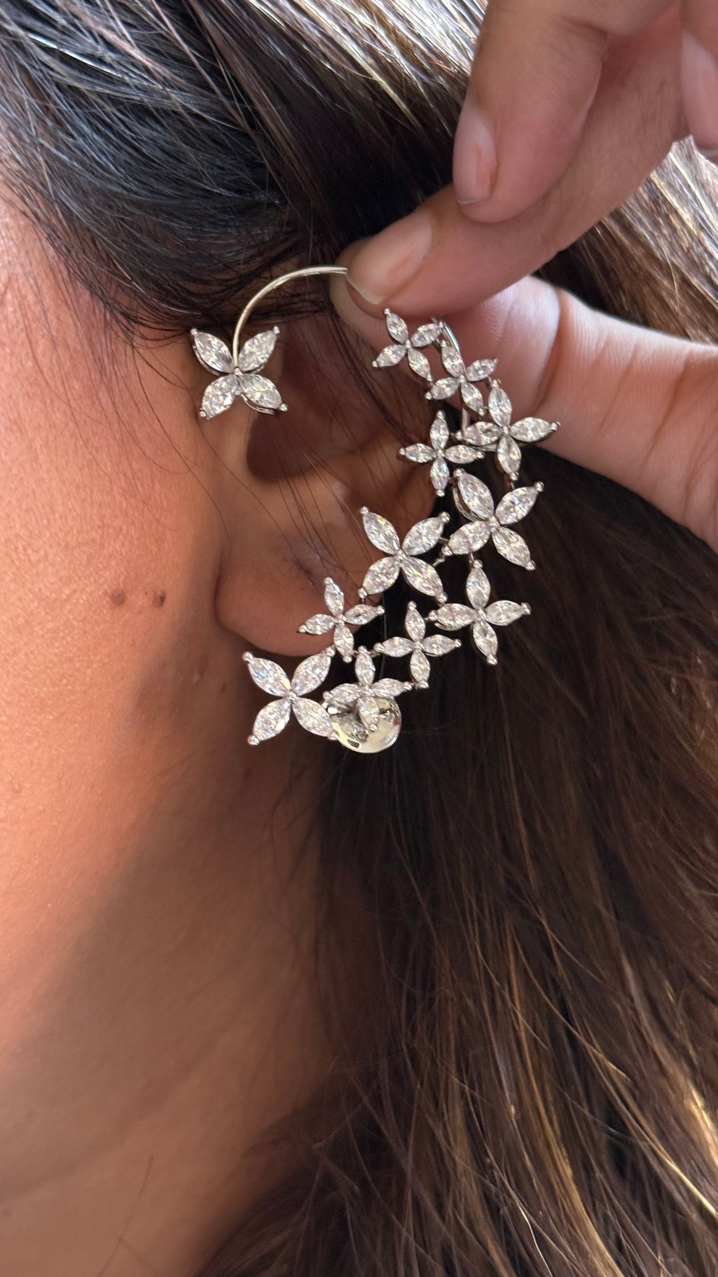 CZ diamond floral Earcuff