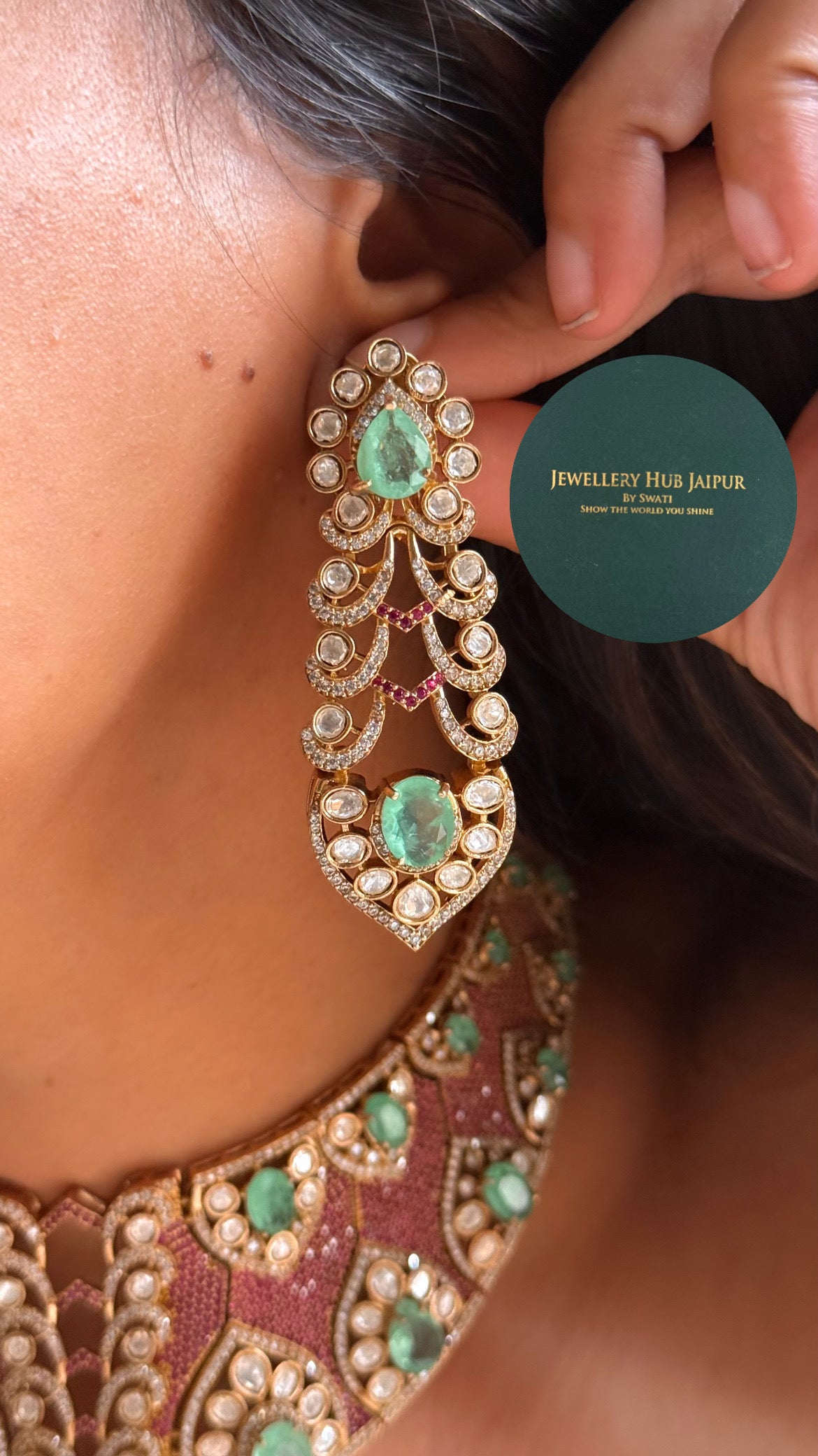 Mint doublet & rani pink moissanite uncut polki choker set