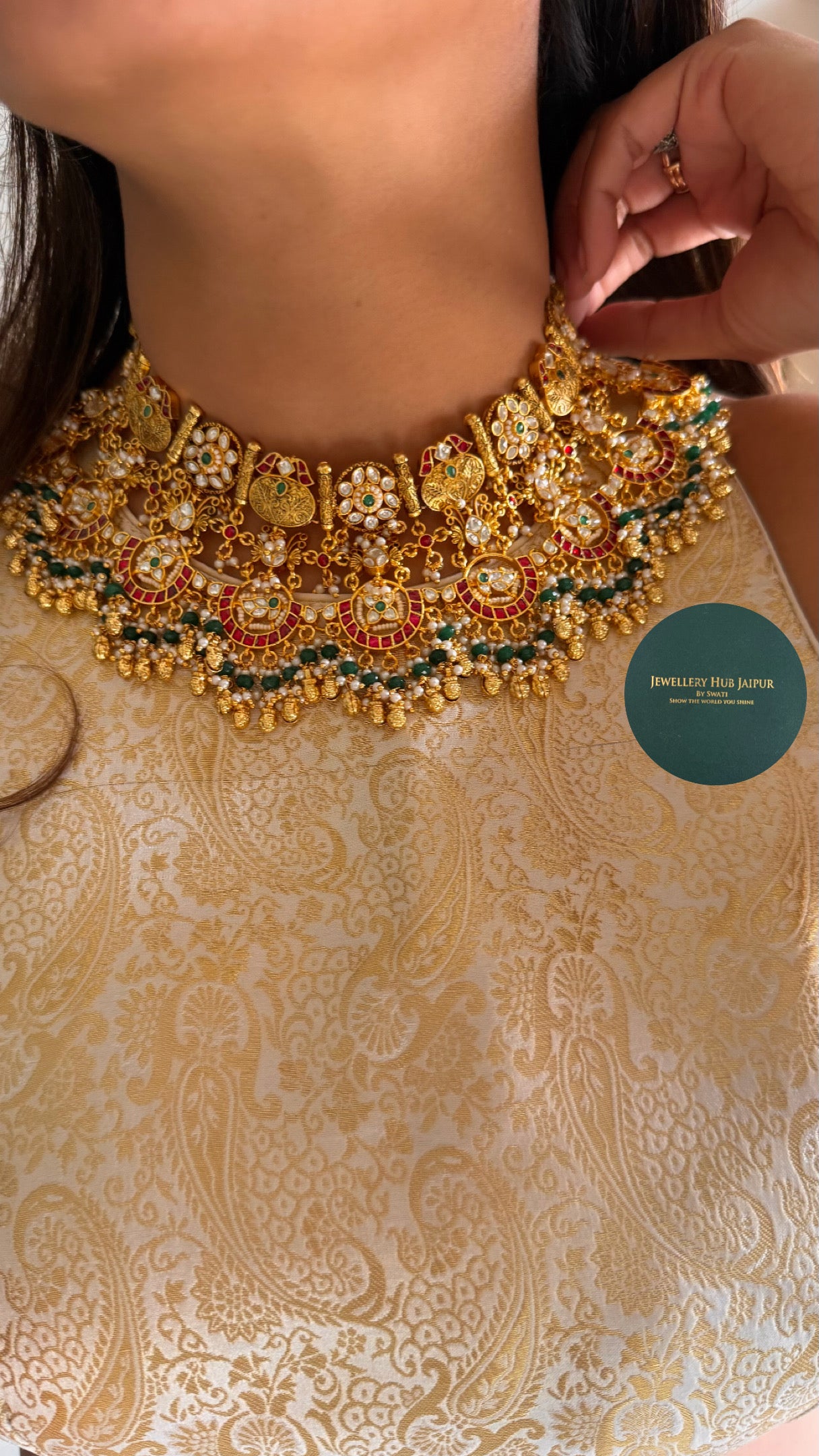 Heritage paachi gold ghungroo necklace