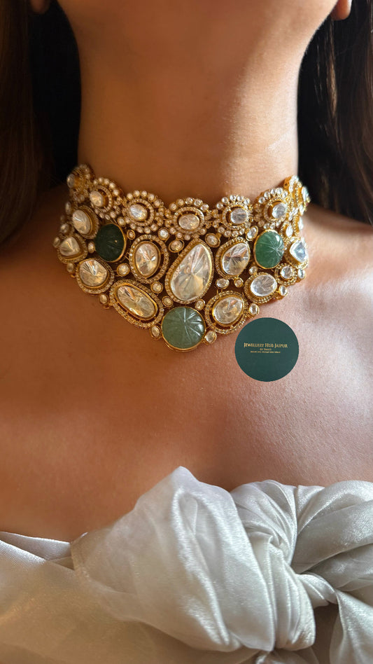 Shades of green polki choker necklace set