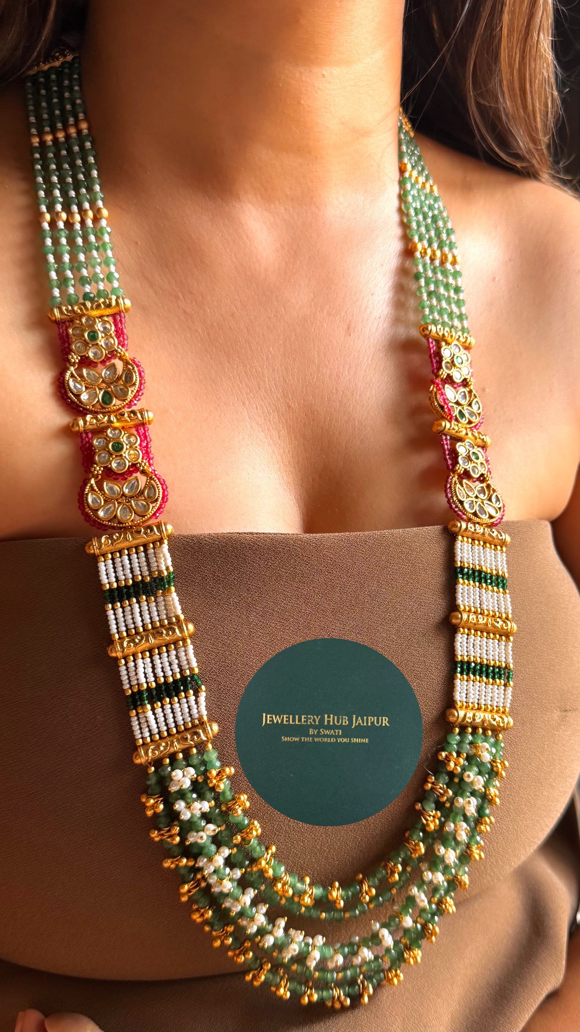 Mint, emerald & rani pink floral rajwada maharani set