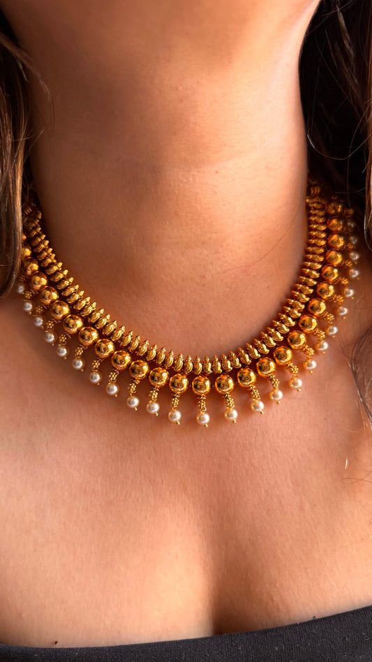 Maharashtrian pearl detailing gold necklace
