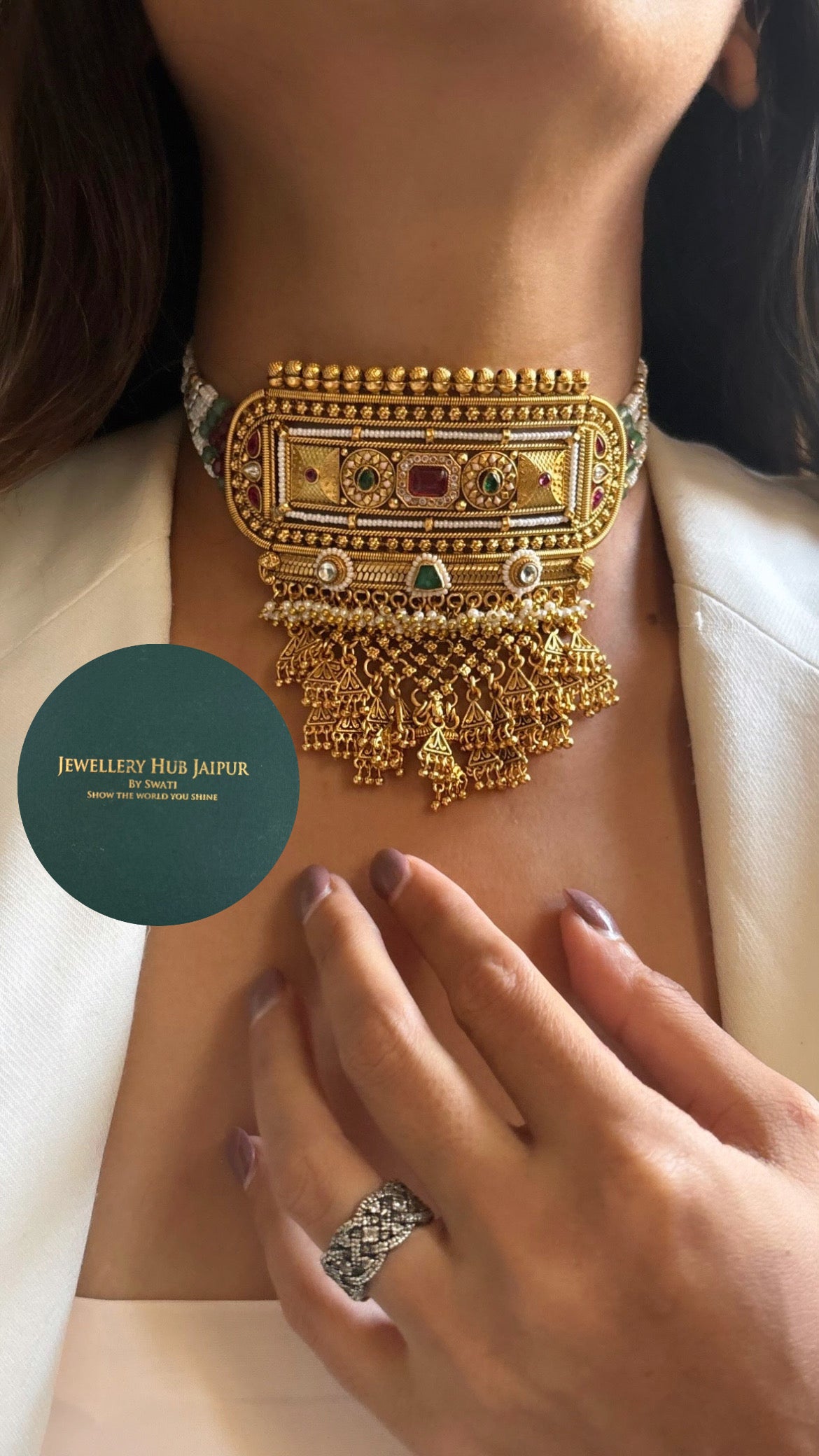 Rajasthani ruby and meena minimalist Aad