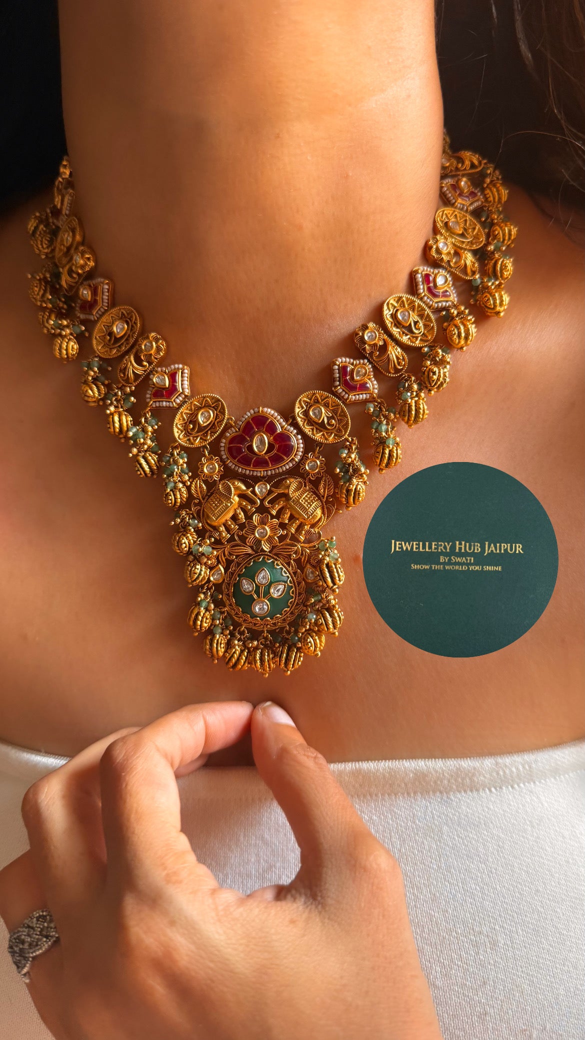 Emerald inlay & ruby designer rajwada collar set