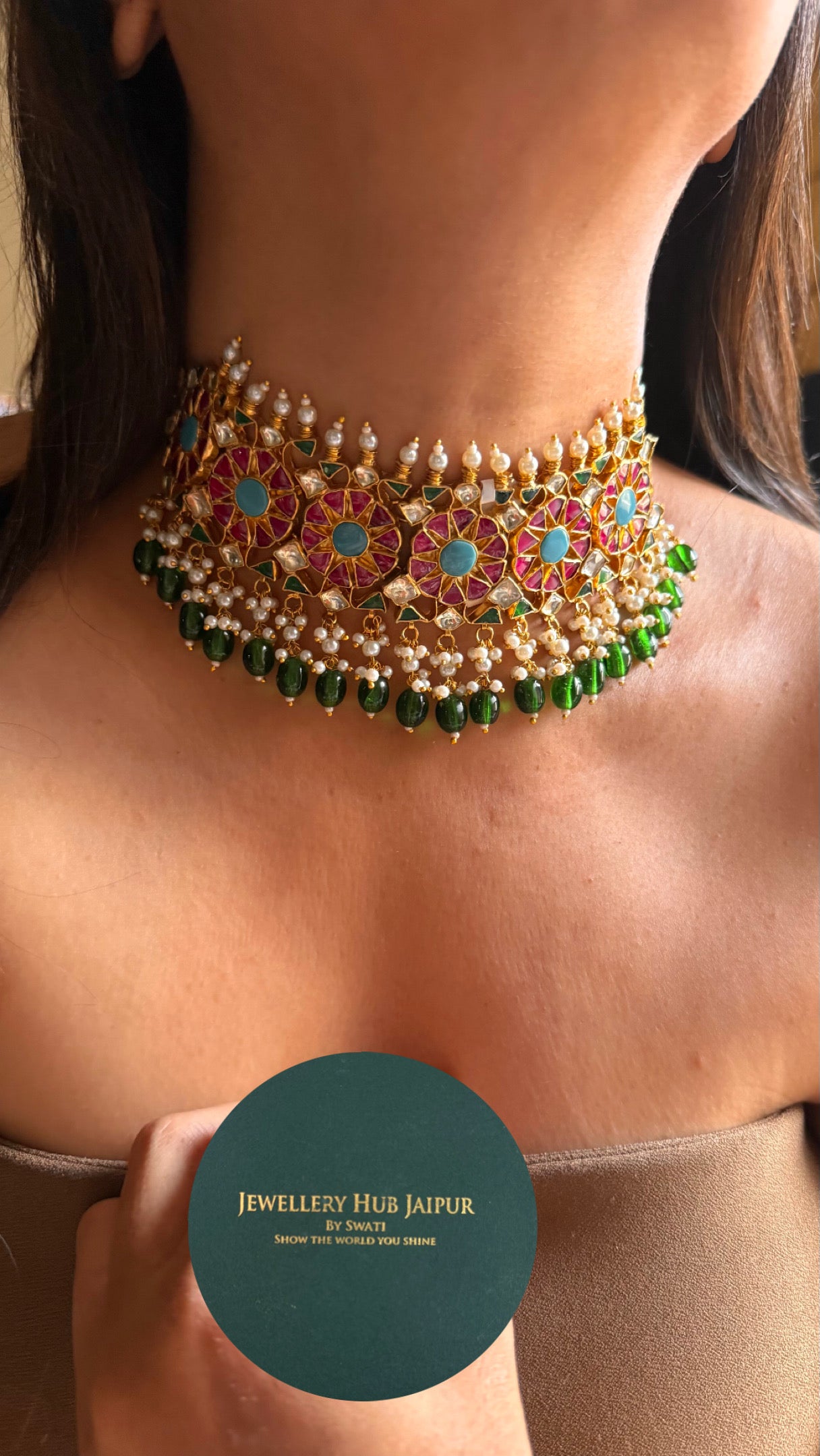 Firoza in ruby floral paachi kundan handmade choker