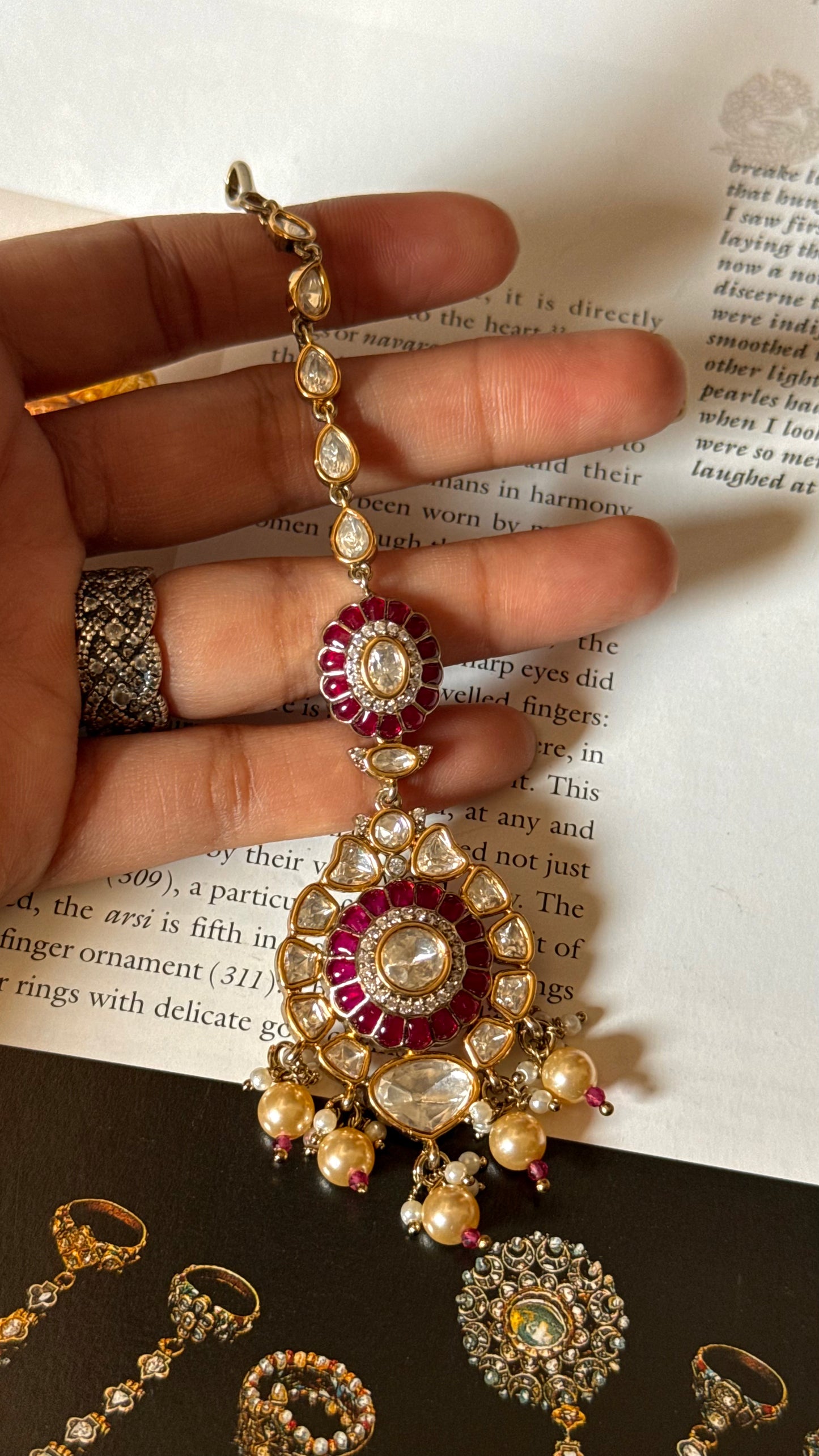 Rani pink ruby uncut polki Maangtika