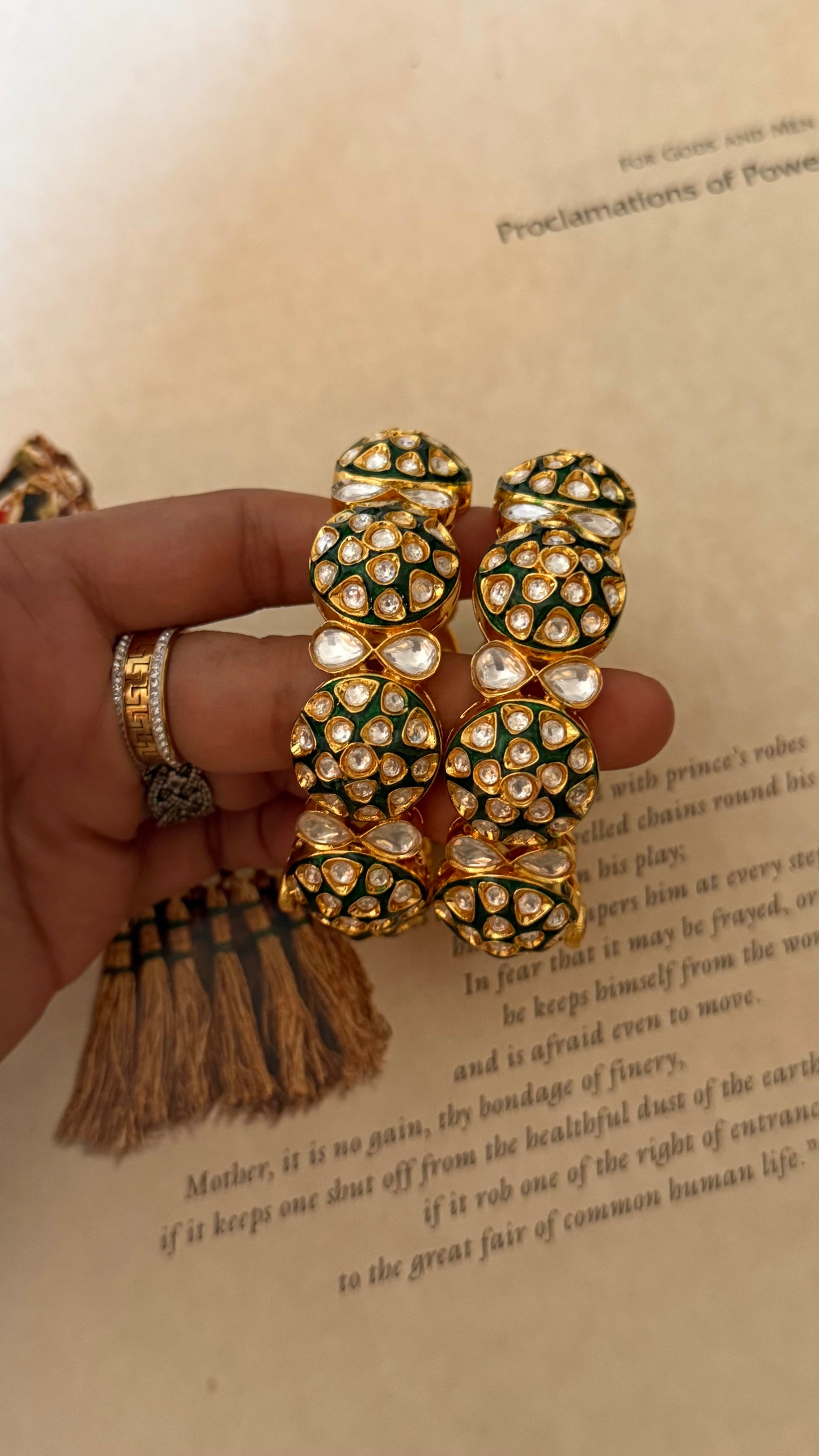 Emerald meenakari polki openable bangle