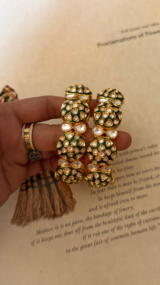 Emerald meenakari polki openable bangle