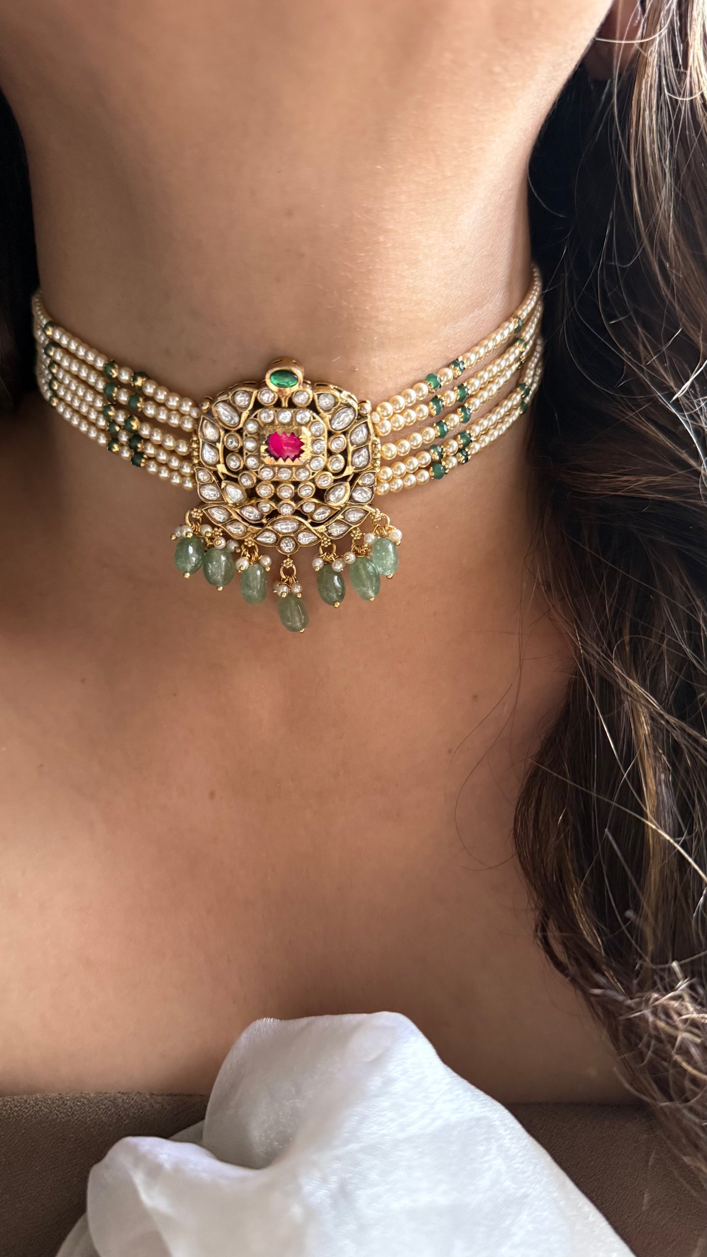Mint & Rani pink heritage style thread choker