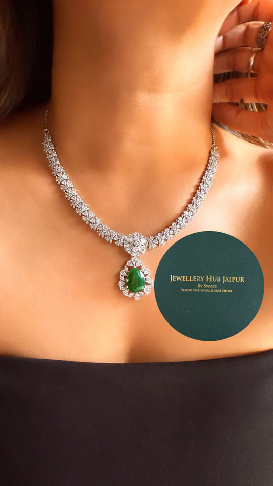 Emerald drop cz diamond necklace
