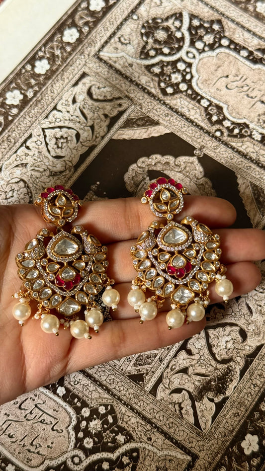 Ruby katdana moissanite with pearl drop earrings