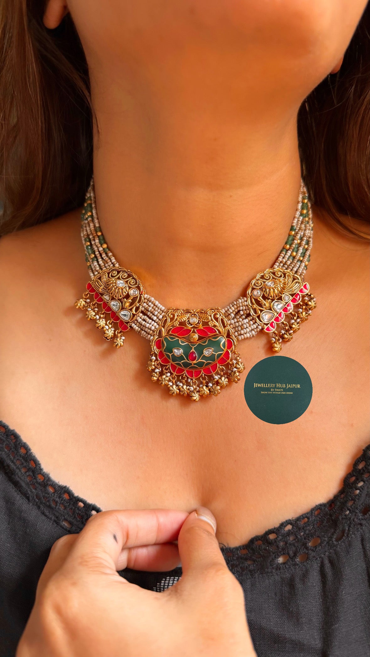 Naayab Peacock Garden & ruby Inlay rajwada Set